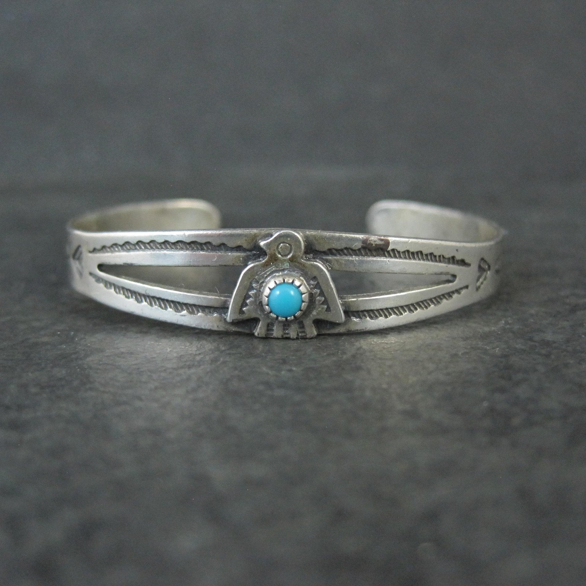 Vintage Sterling Thunderbird Cuff Bracelet Child Sized 4.25"