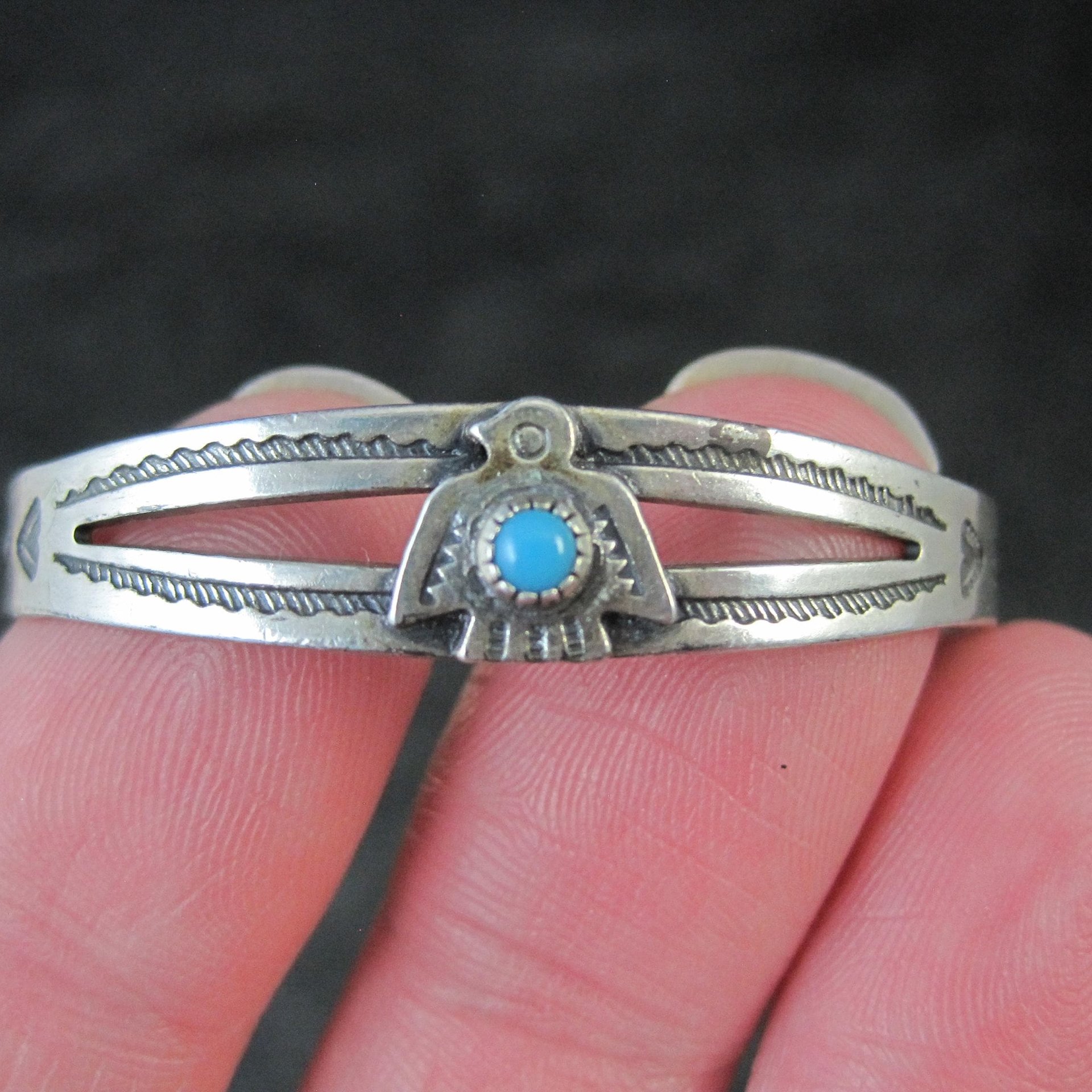 Vintage Sterling Thunderbird Cuff Bracelet Child Sized 4.25"