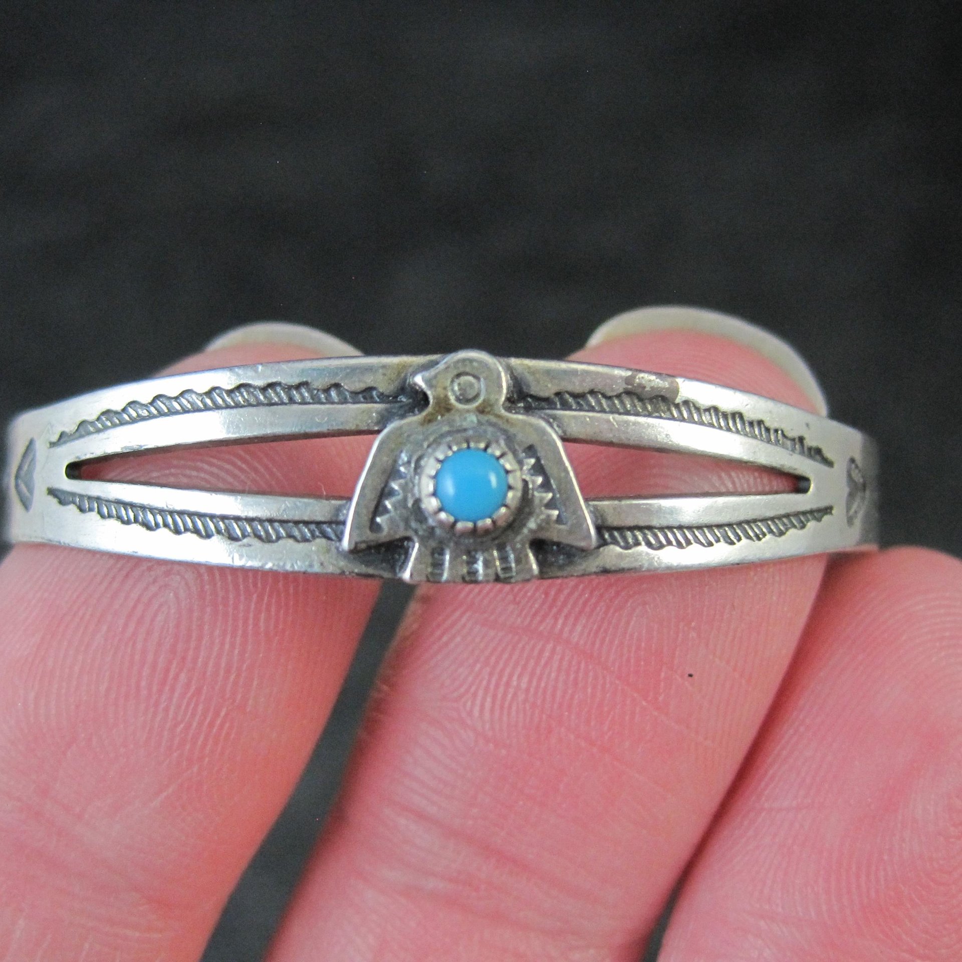 Vintage Sterling Thunderbird Cuff Bracelet Child Sized 4.25"