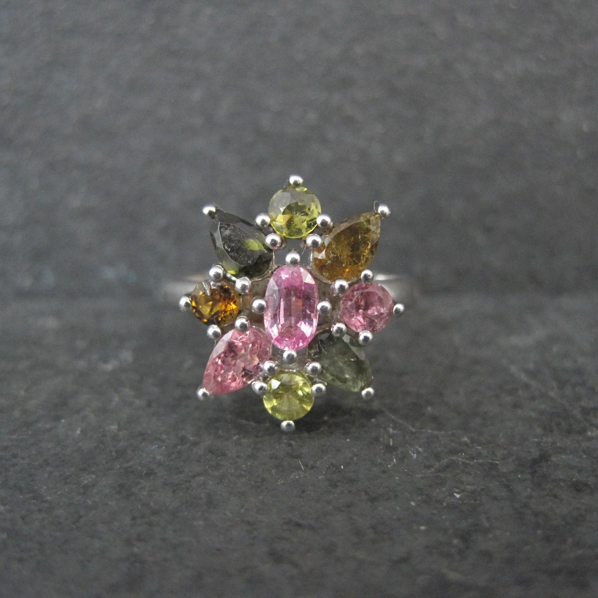 Multi Colored Tourmaline Ring Size 7 Sterling Silver