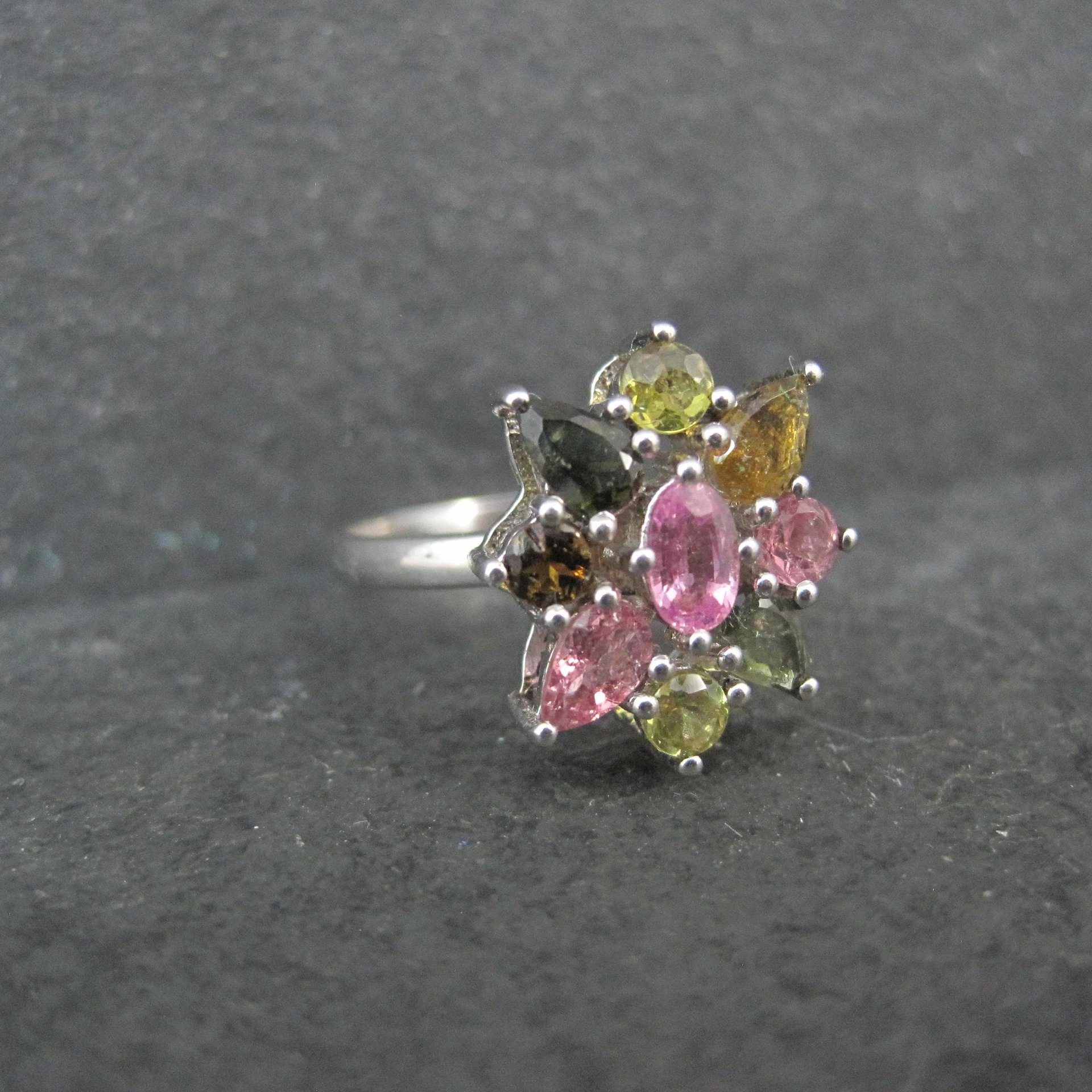 Multi Colored Tourmaline Ring Size 7 Sterling Silver