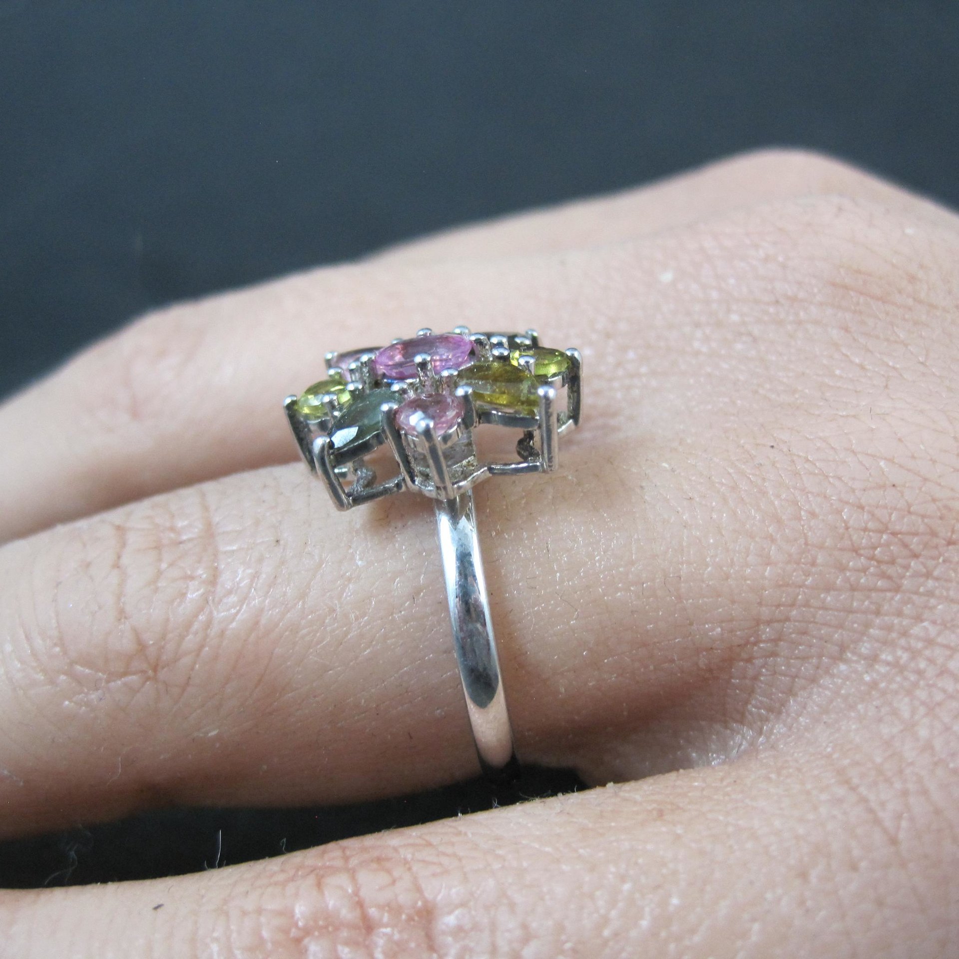 Multi Colored Tourmaline Ring Size 7 Sterling Silver