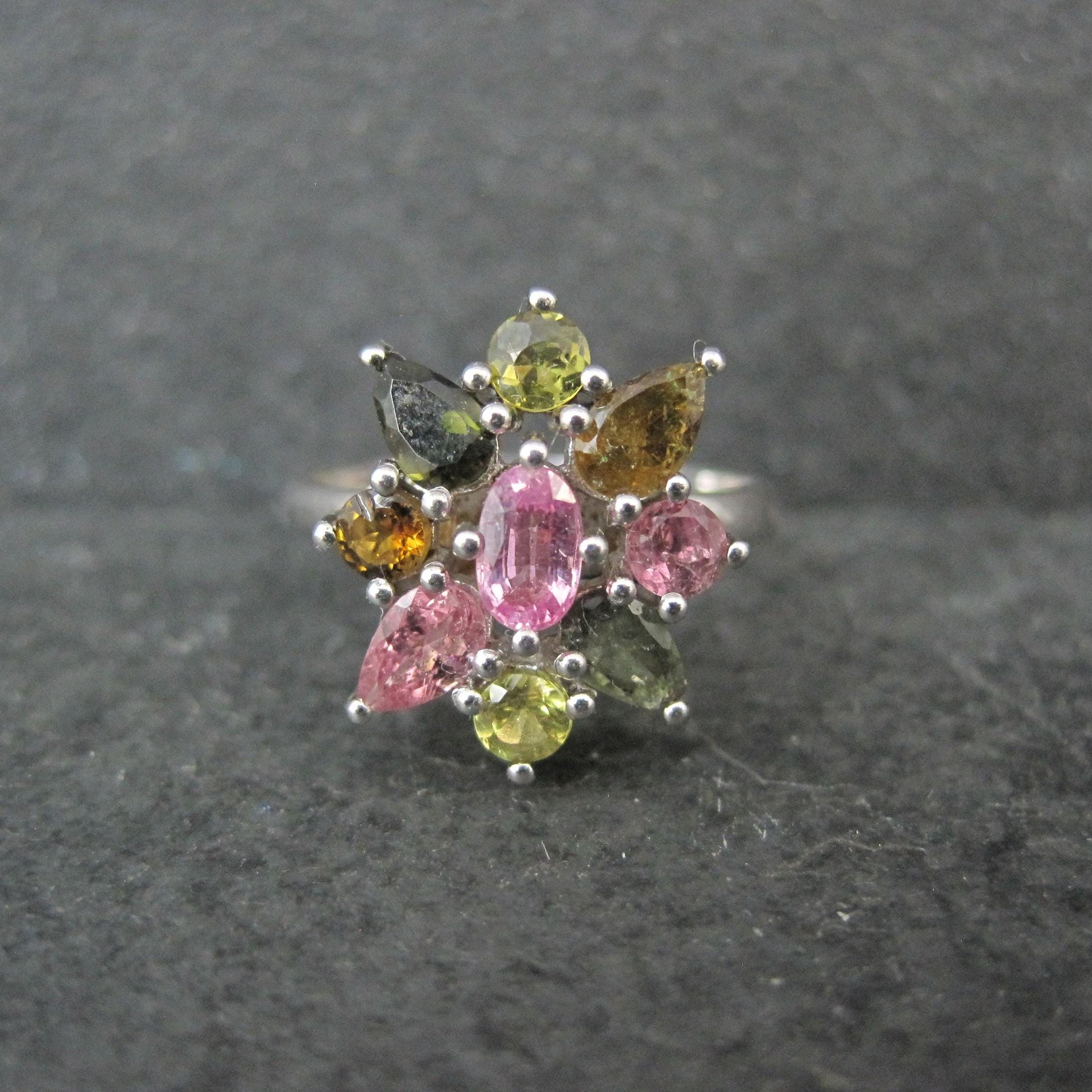 Multi Colored Tourmaline Ring Size 7 Sterling Silver