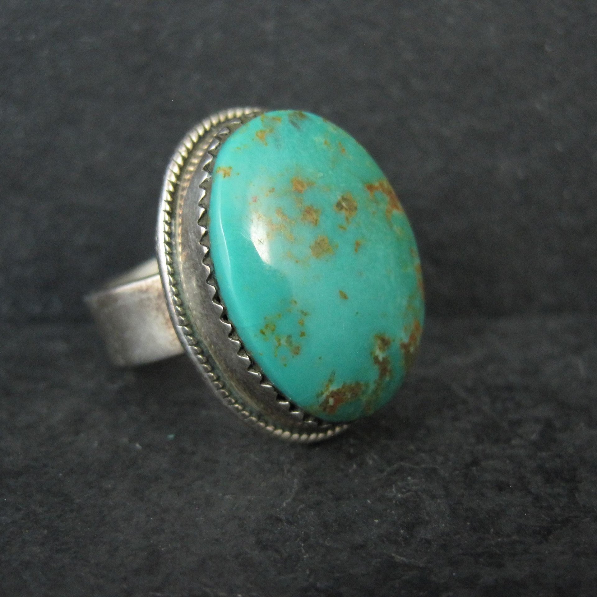 Chunky Sterling Silver Turquoise Ring Size 9 Adjustable