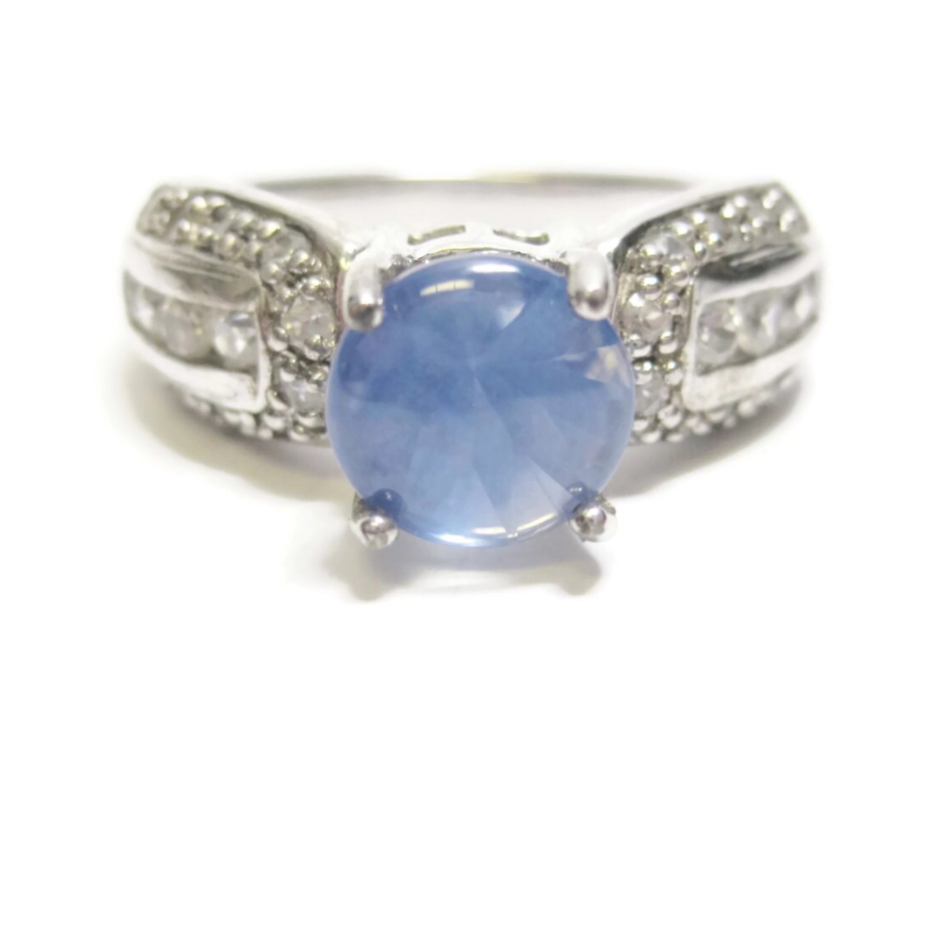 Sapphire Ring and White Zircon Ring Sterling Sz 8