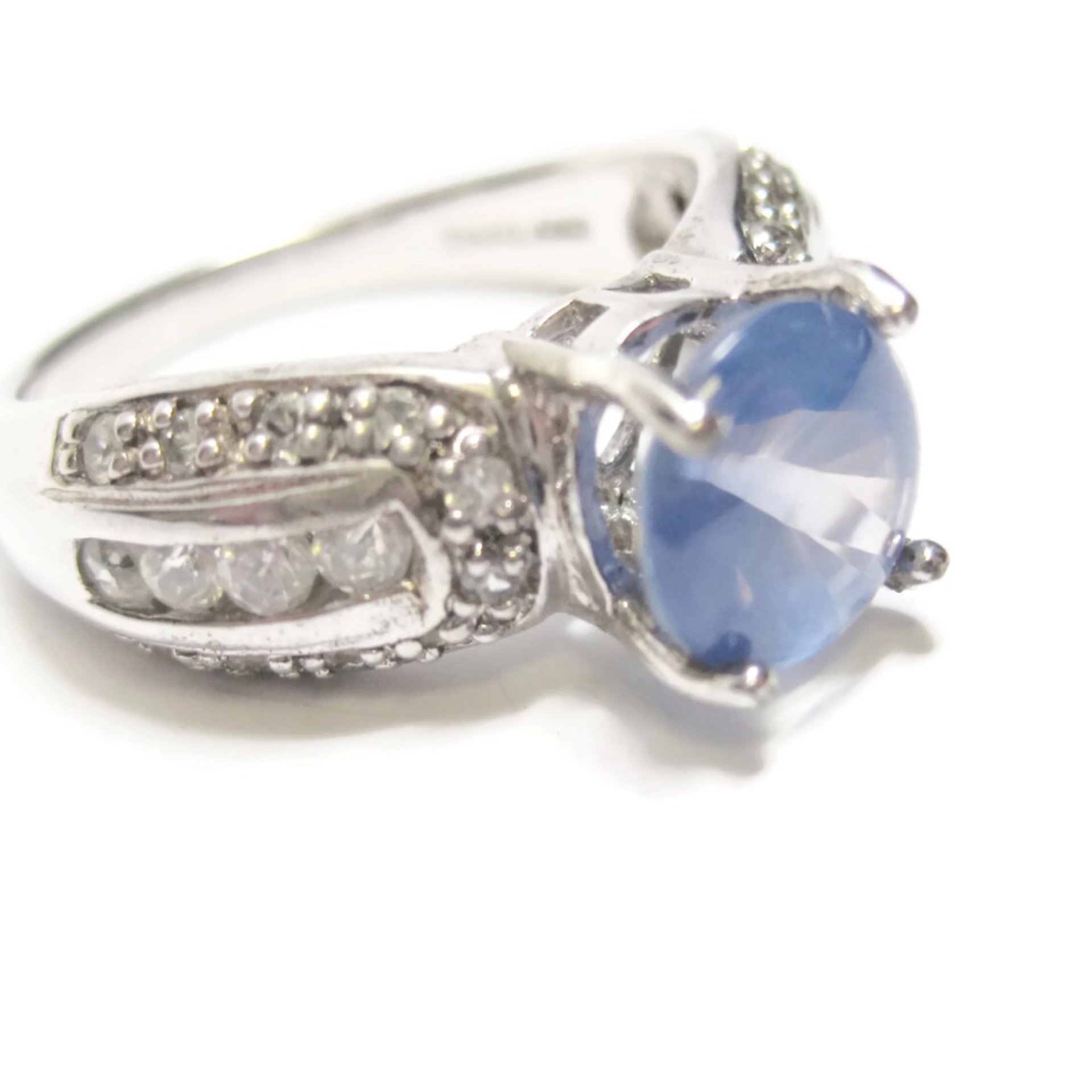 Sapphire Ring and White Zircon Ring Sterling Sz 8