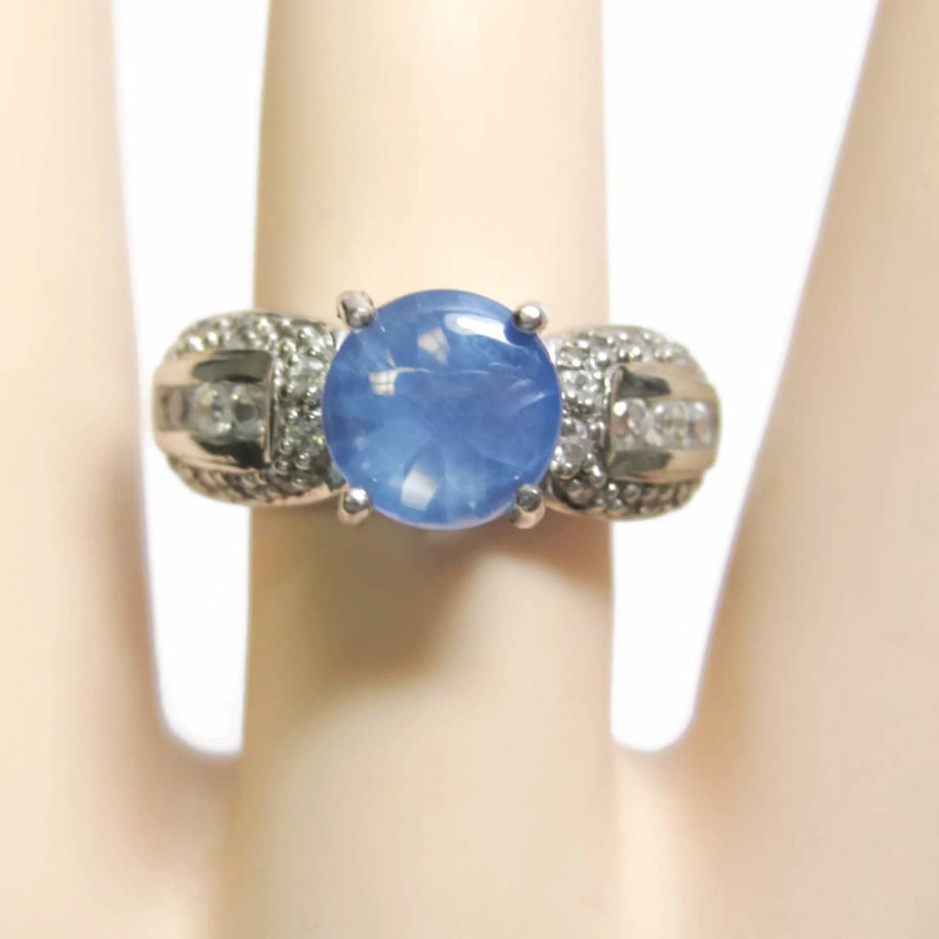 Sapphire Ring and White Zircon Ring Sterling Sz 8