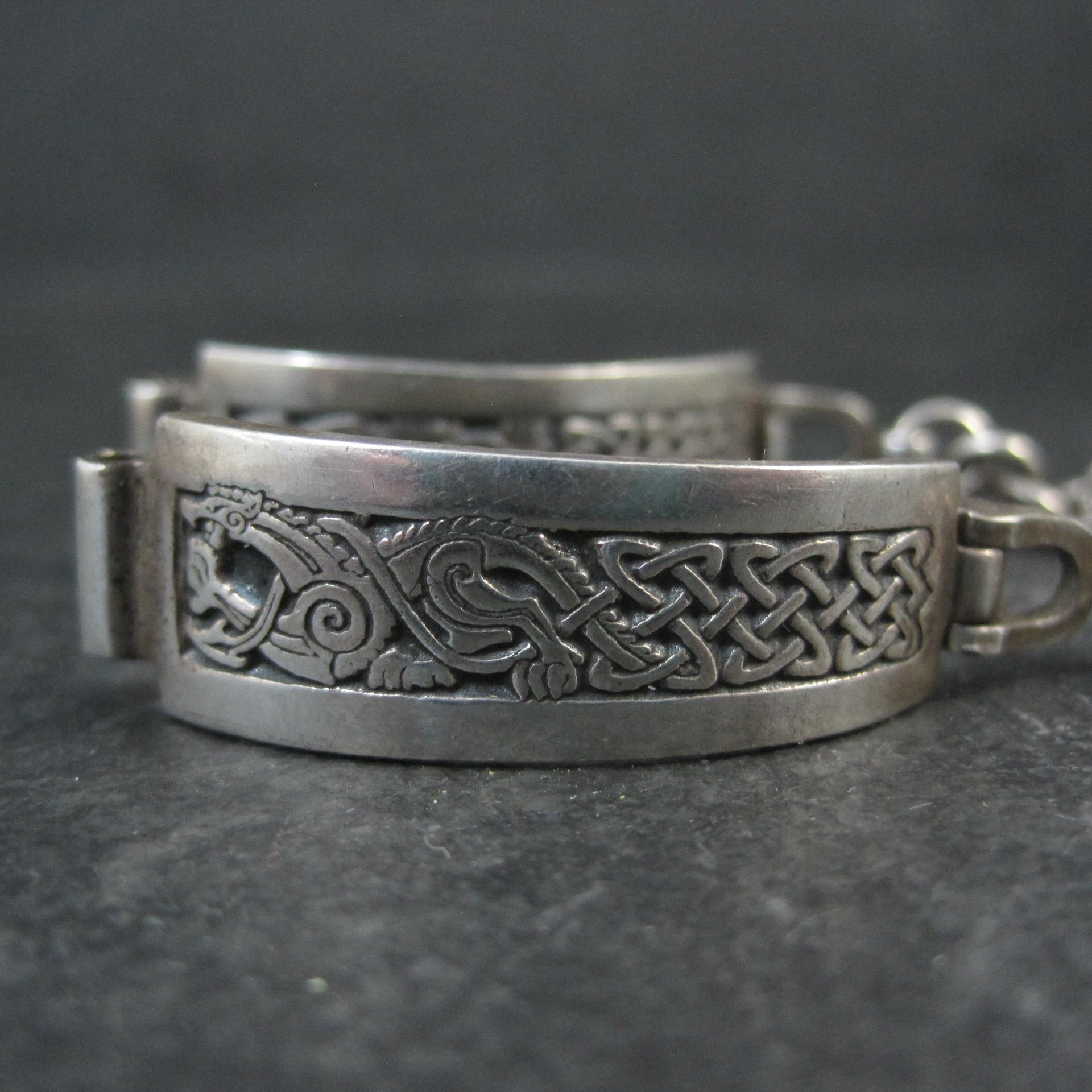 Celtic Dragon Toggle Ladies Watch Band Vintage Sterling Silver