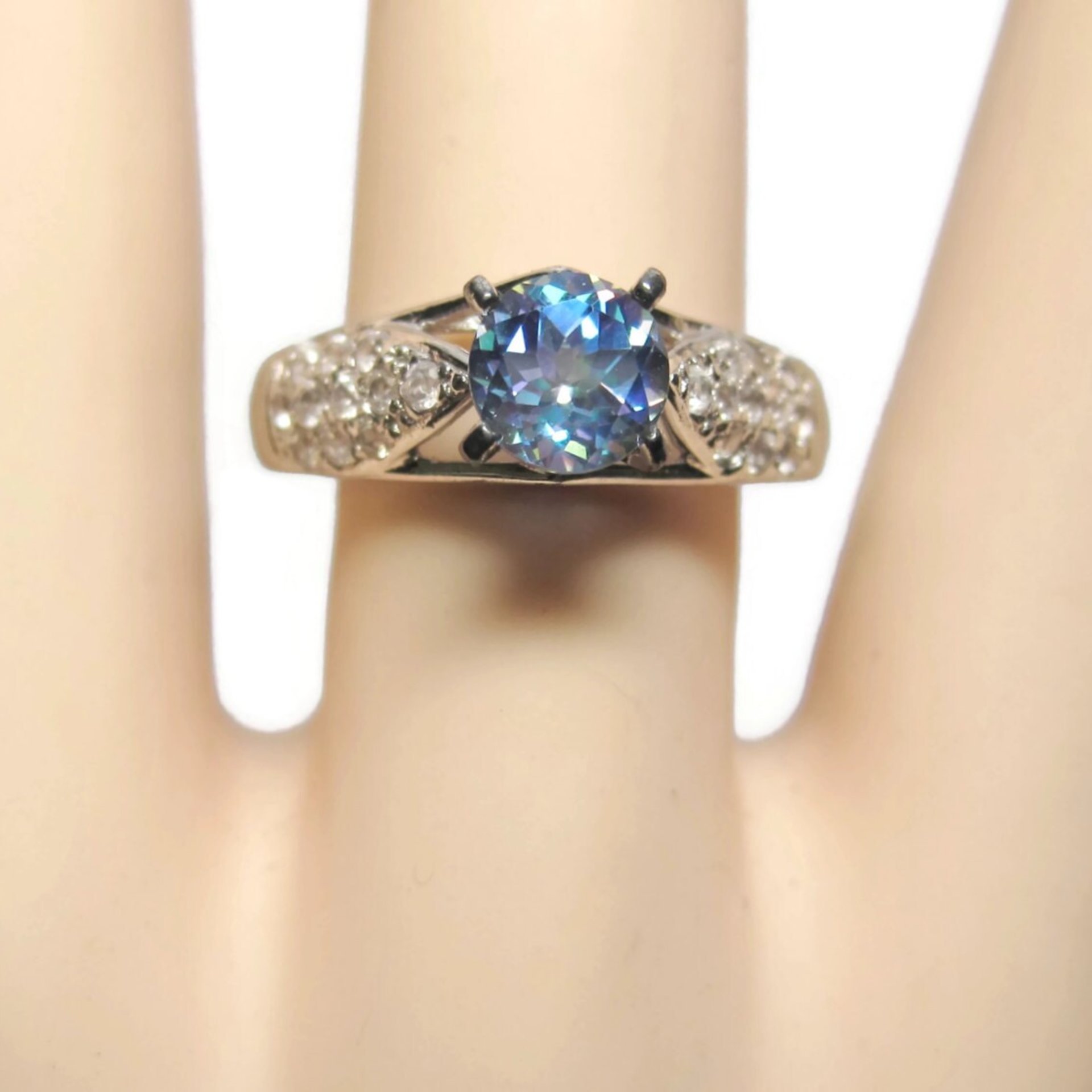 Blue Mystic Topaz Engagement Ring Sz 9