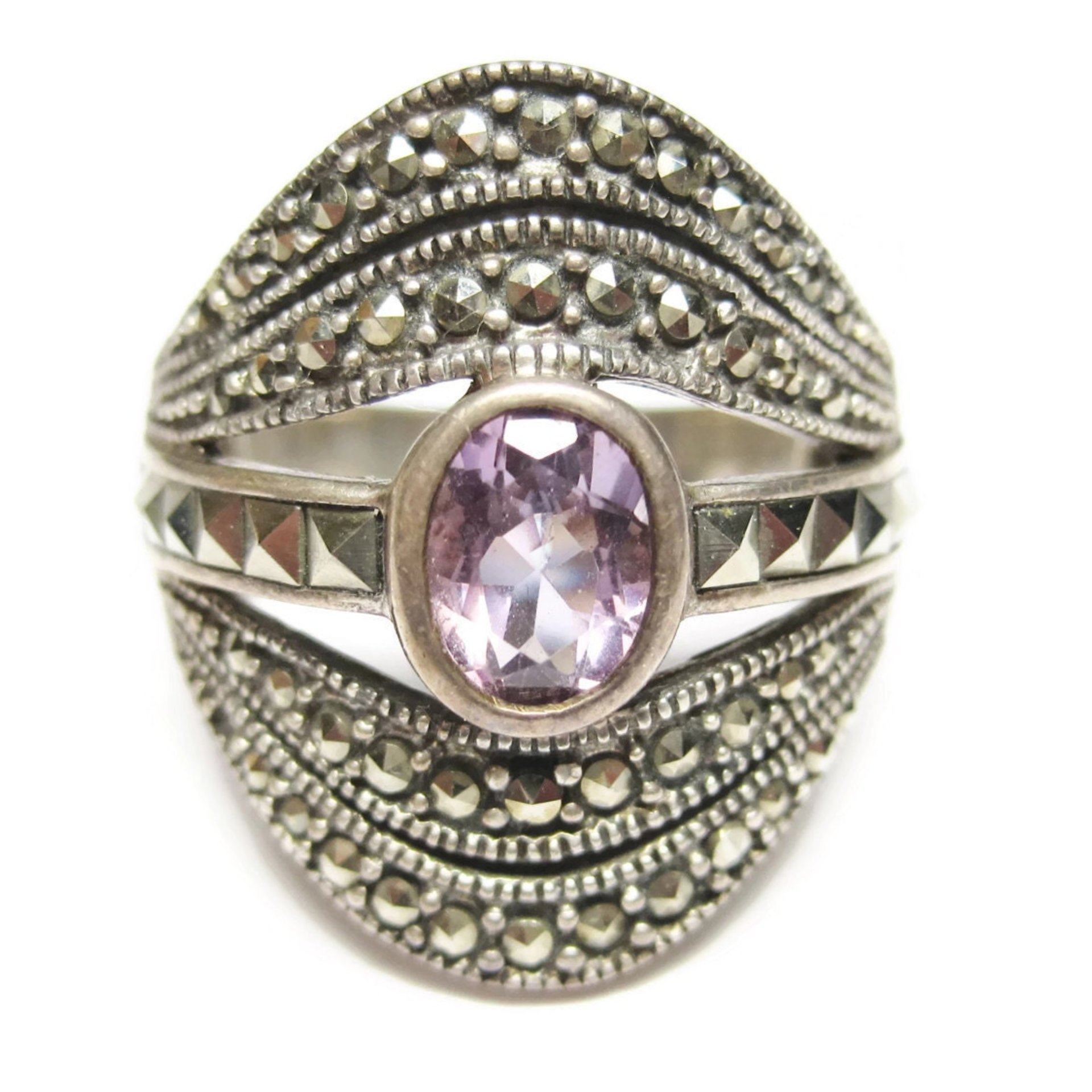 Vintage Sterling Amethyst Marcasite Ring Sz 7