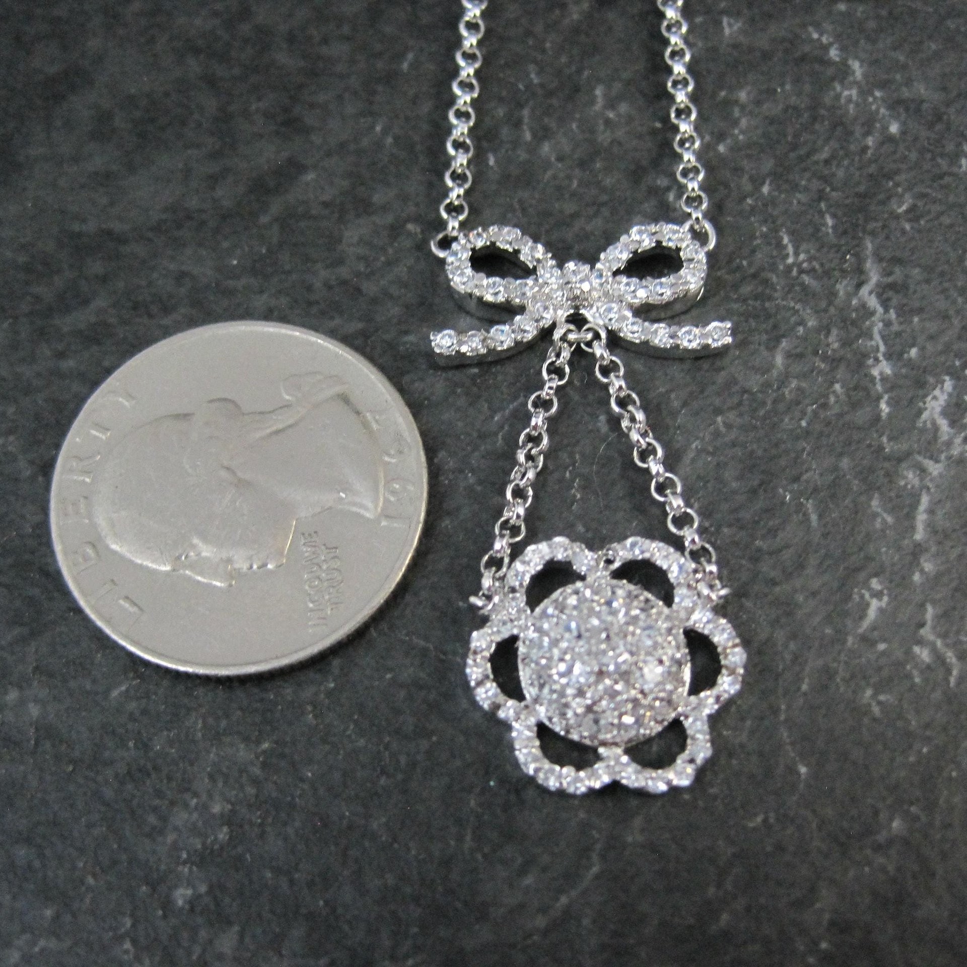 Vintage Sterling Silver Bow Flower Y Necklace