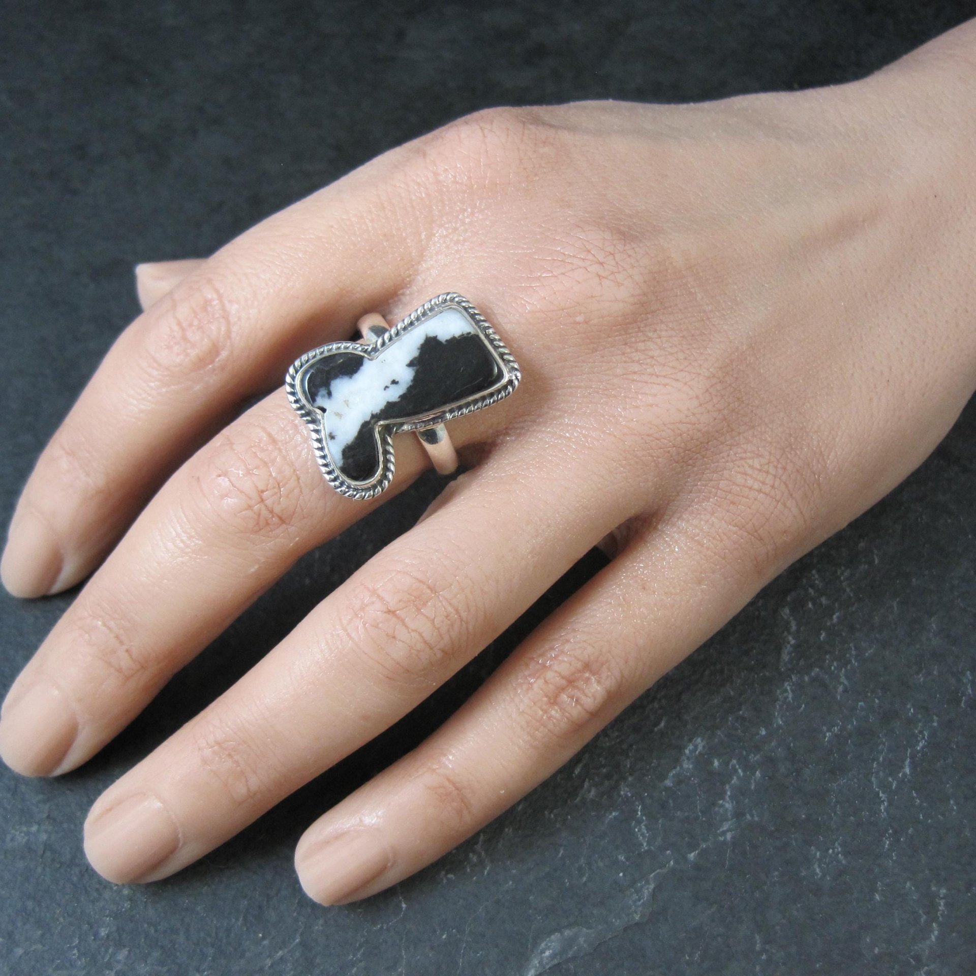 Zebra Jasper Boot Ring in Sterling Silver Size 10 Southwestern