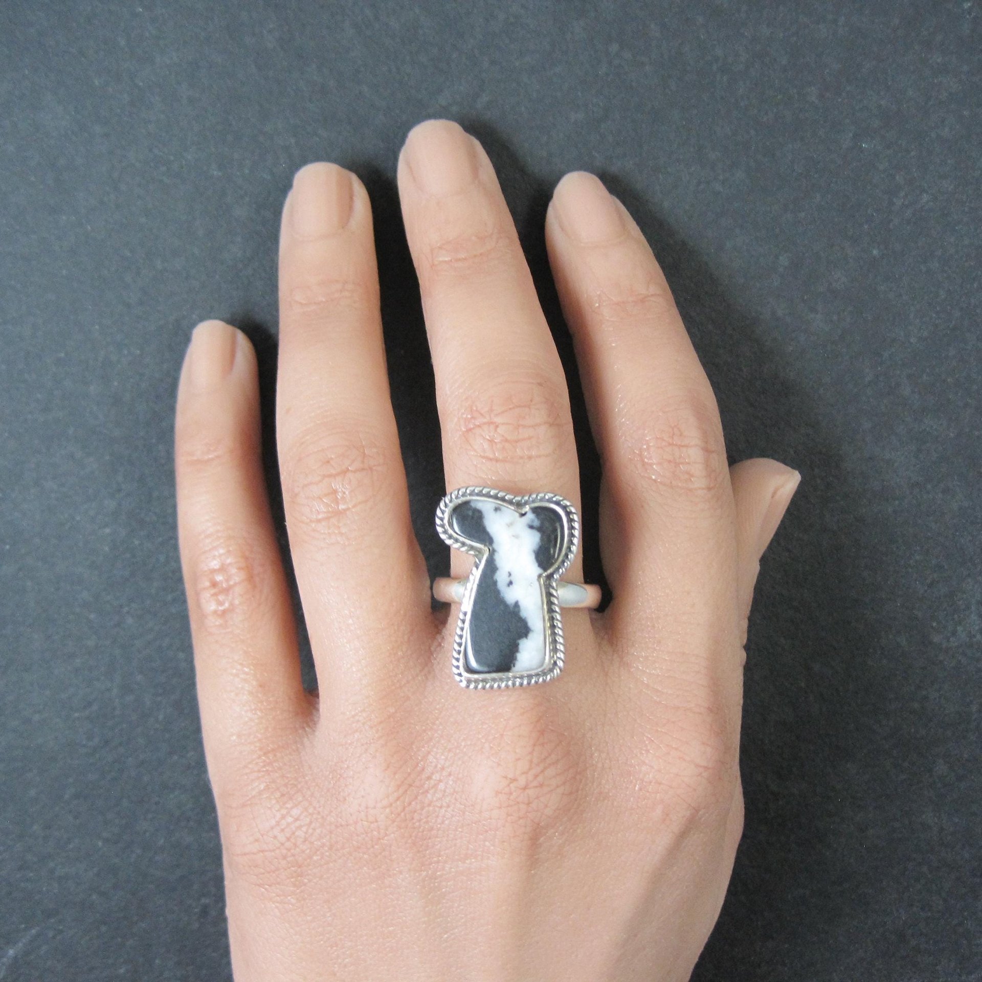 Zebra Jasper Boot Ring in Sterling Silver Size 10 Southwestern