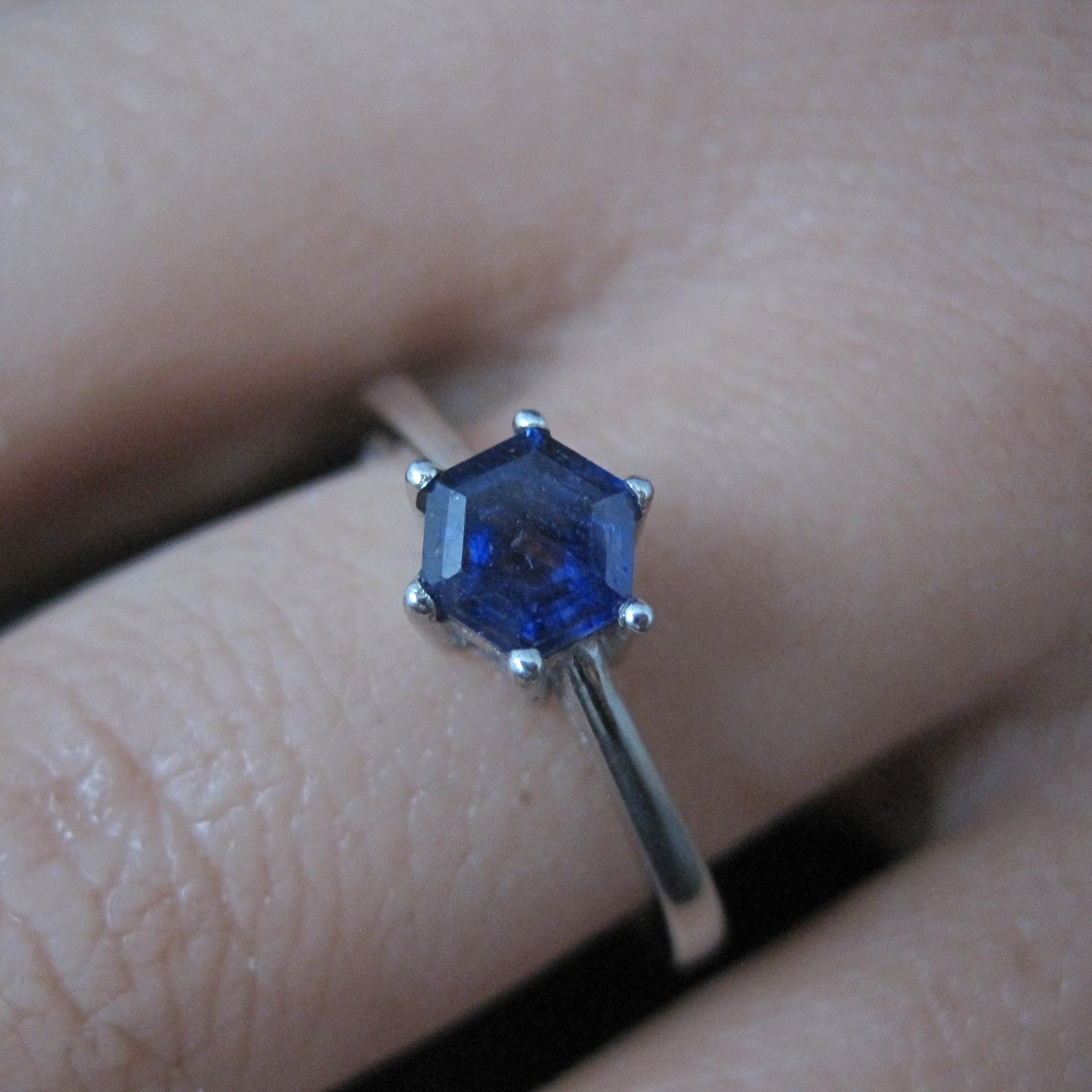 Estate Sterling Sapphire Solitaire Ring Size 8