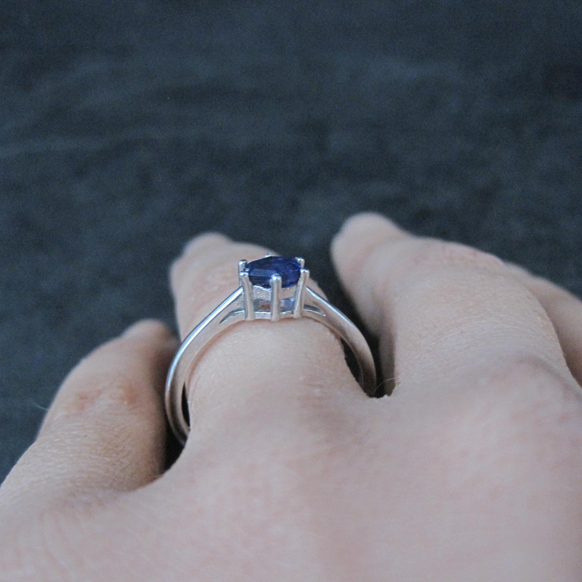 Estate Sterling Sapphire Solitaire Ring Size 8
