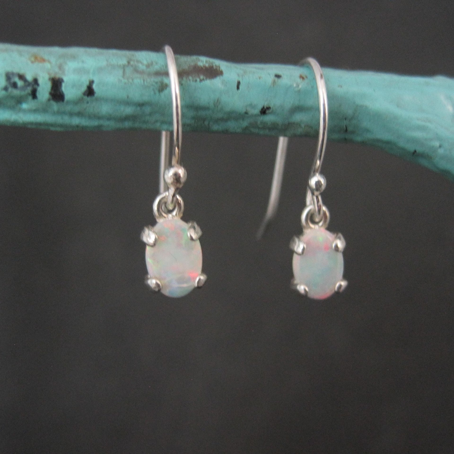 Dainty Sterling Silver Opal Dangle Earrings