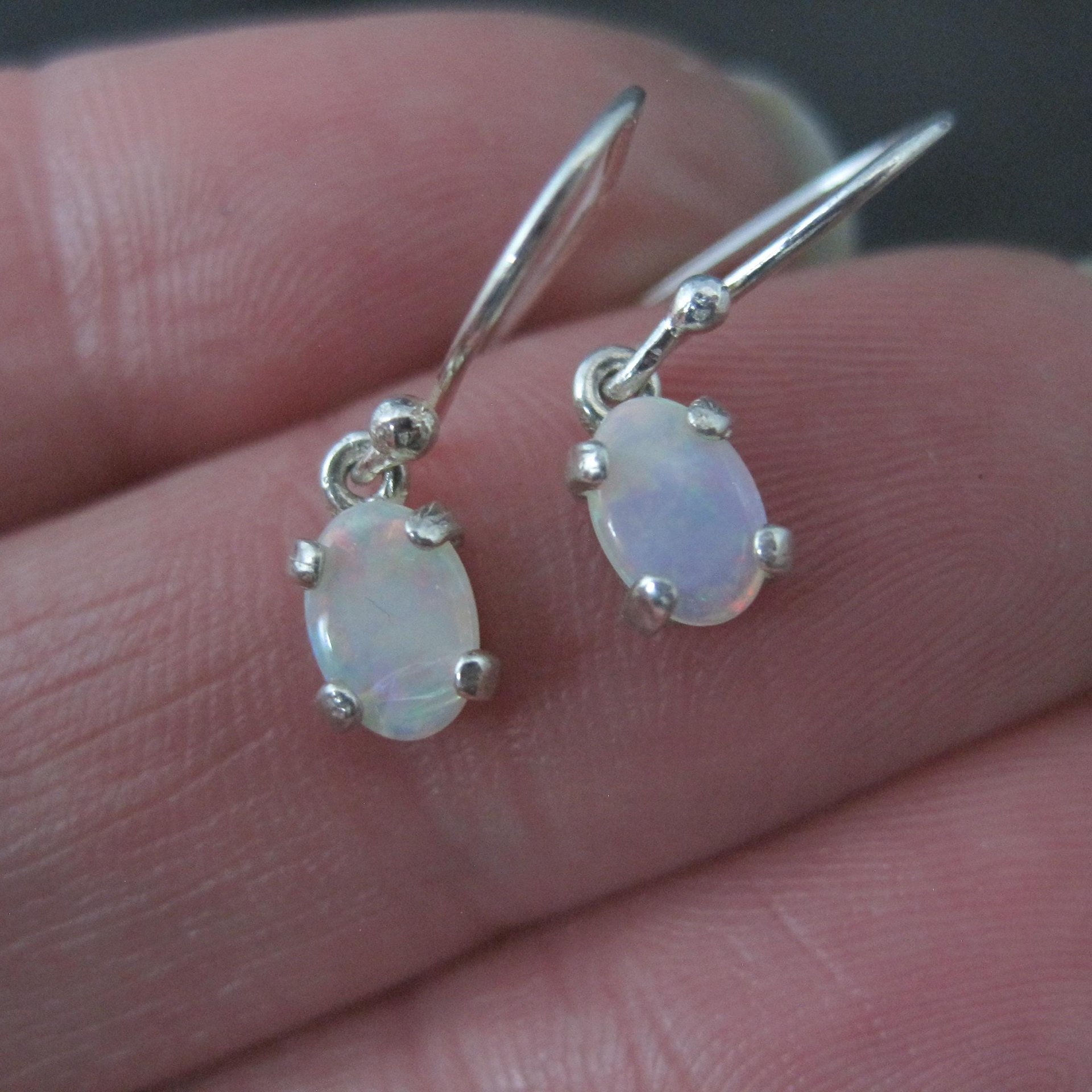 Dainty Sterling Silver Opal Dangle Earrings