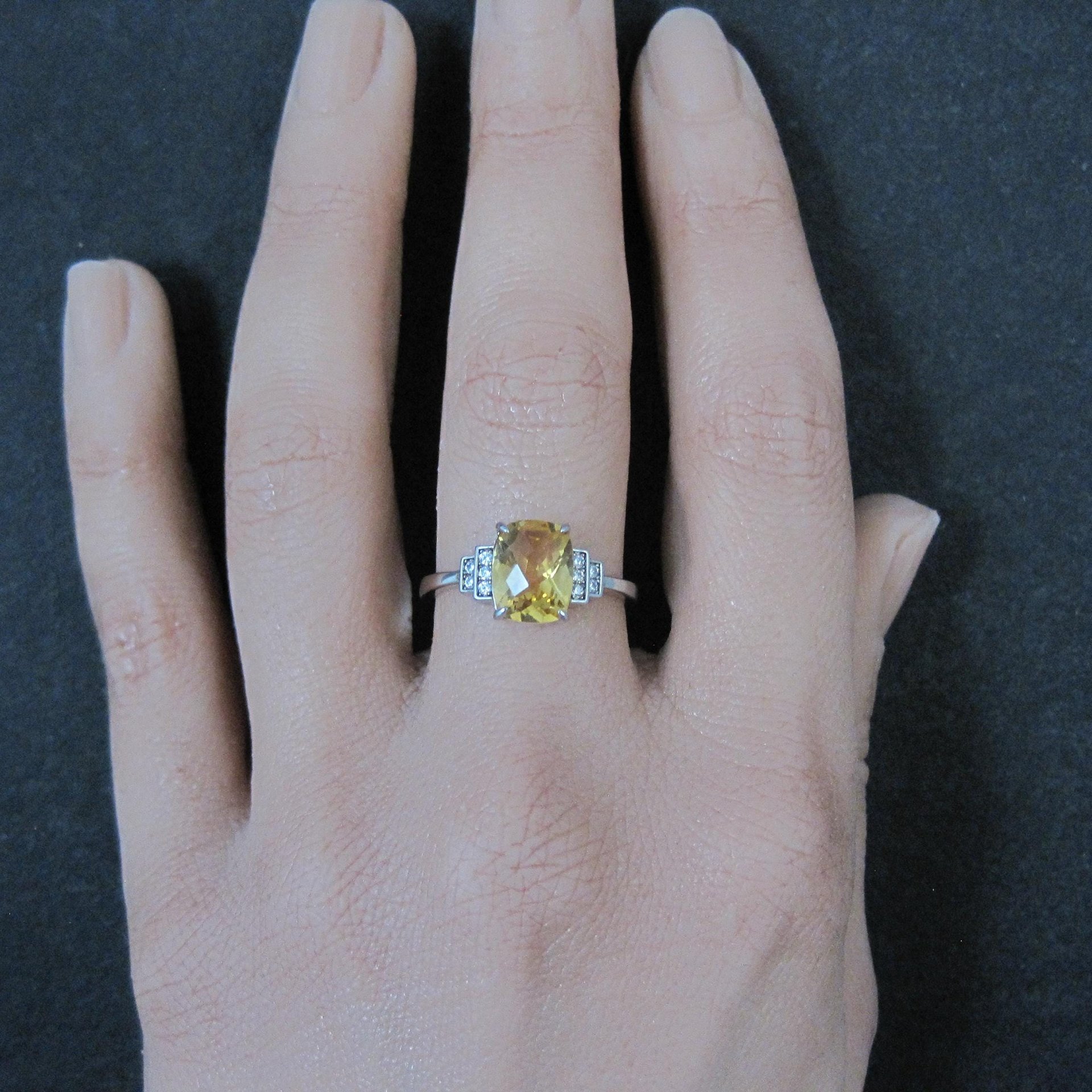Sterling Silver Citrine White Zircon Ring Size 7