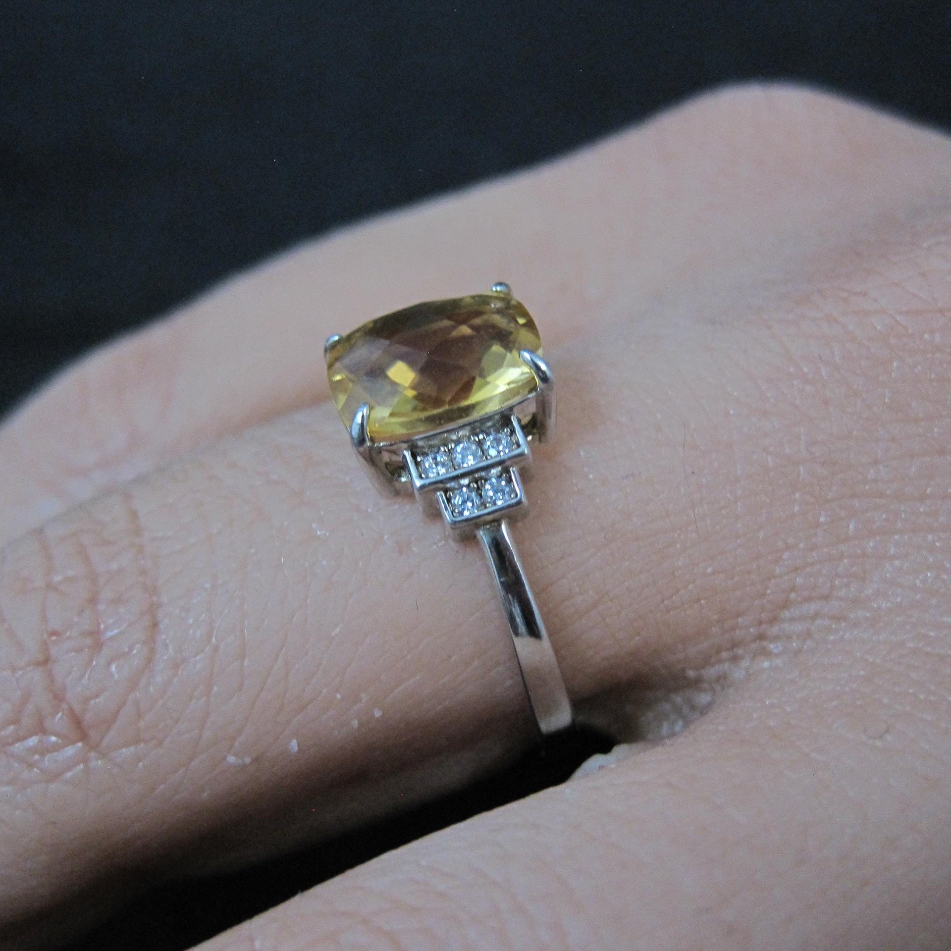 Sterling Silver Citrine White Zircon Ring Size 7