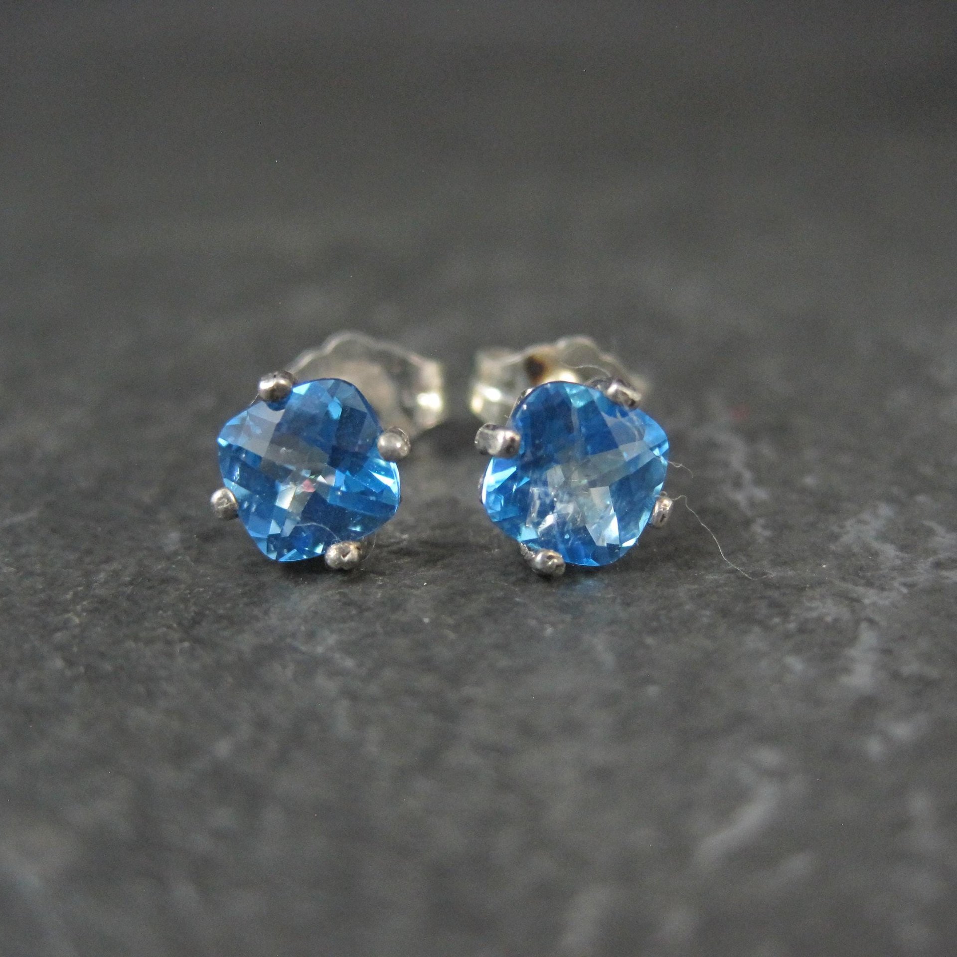 Sterling Silver Cushion Cut Blue Topaz Stud Earrings