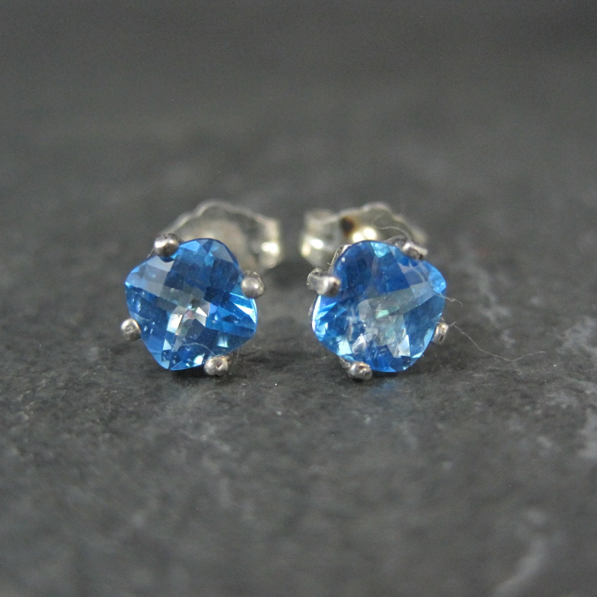 Sterling Silver Cushion Cut Blue Topaz Stud Earrings