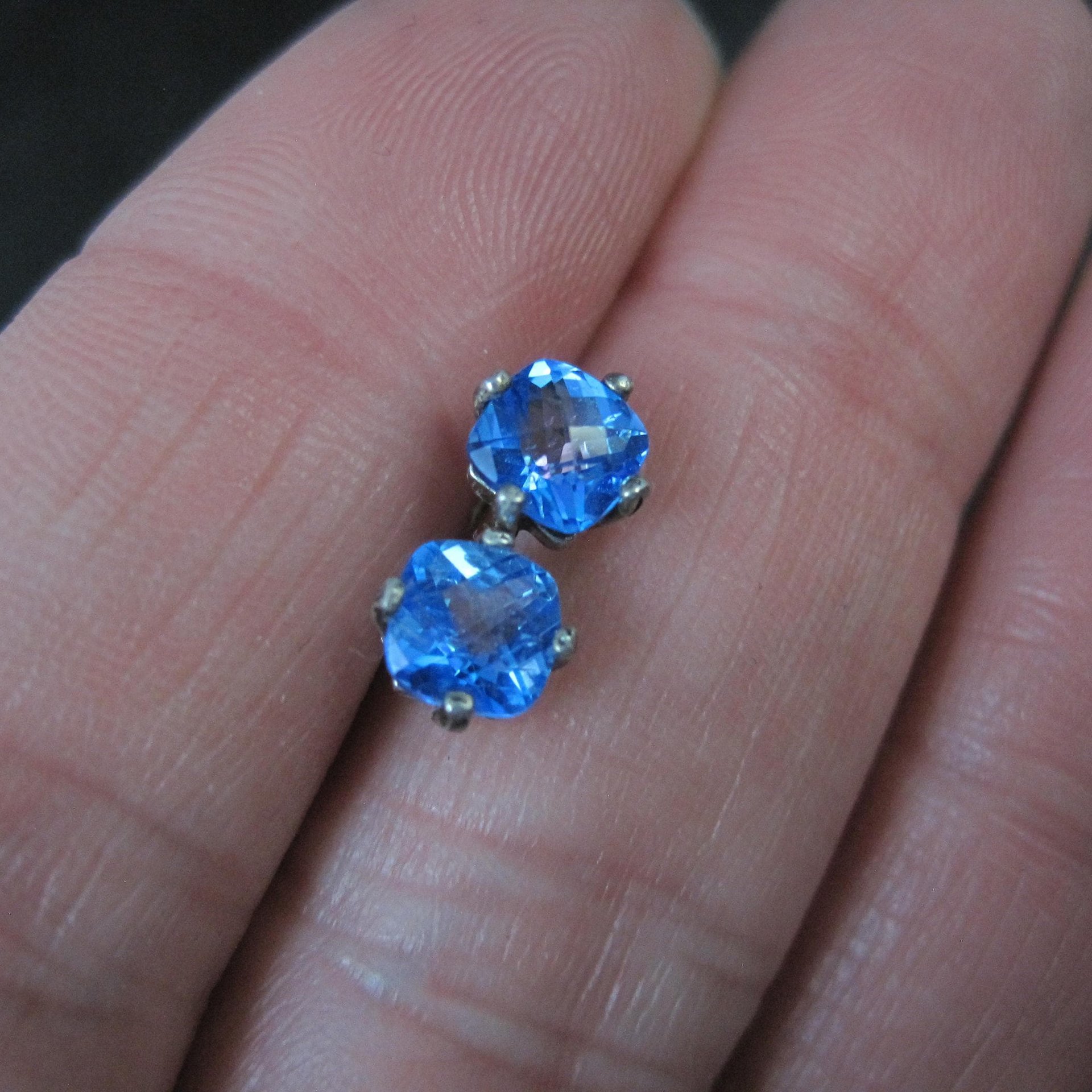 Sterling Silver Cushion Cut Blue Topaz Stud Earrings