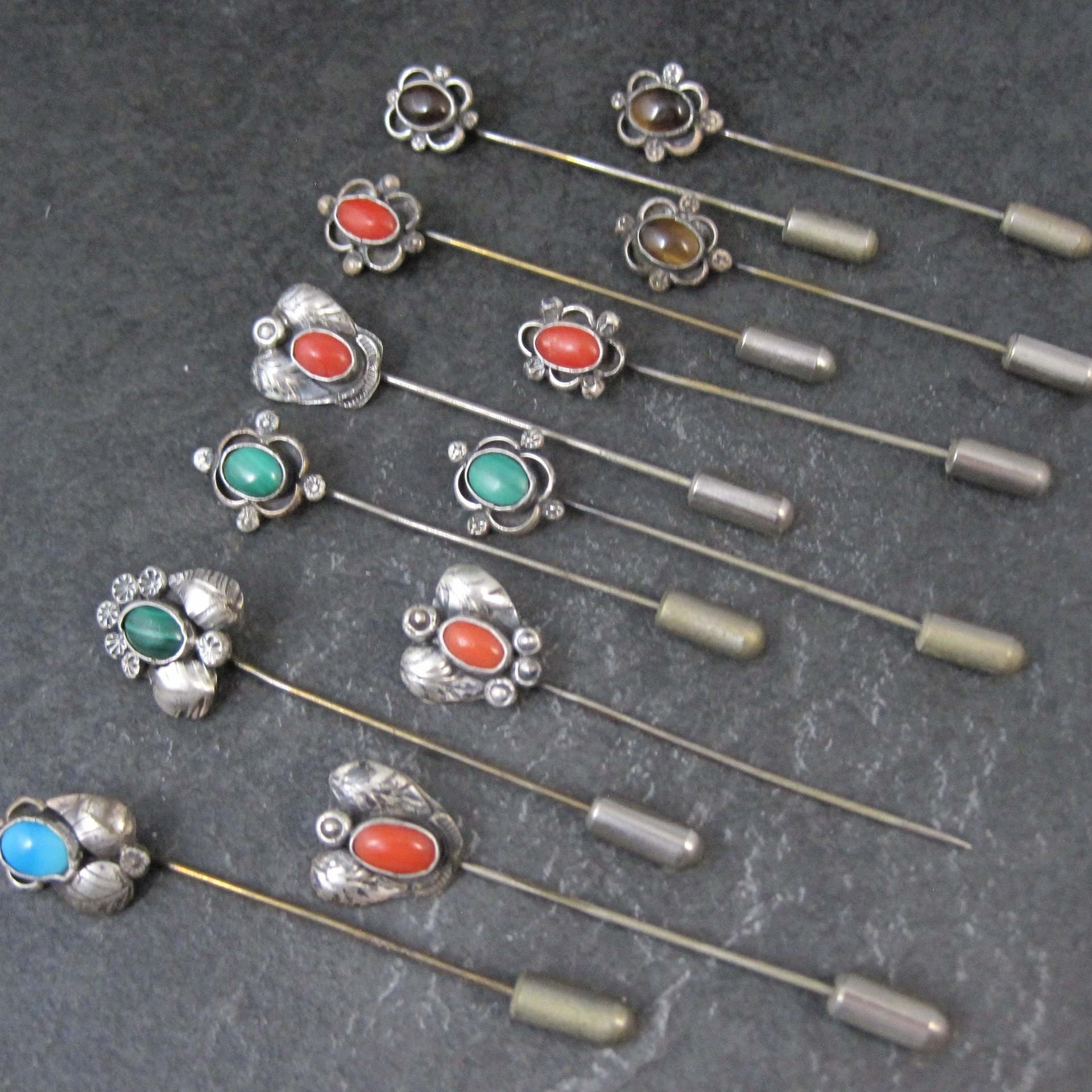 Wholesale Lot of 12 Vintage Southwestern Sterling Silver Stick Pins