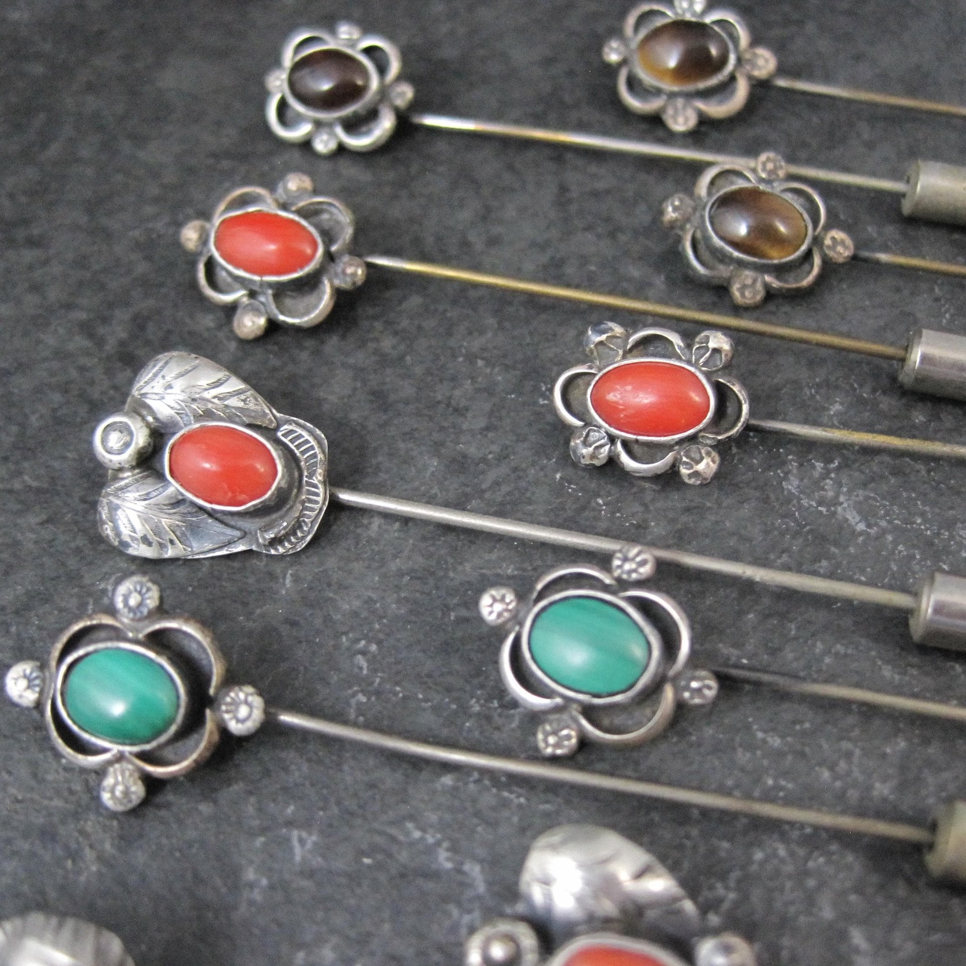 Wholesale Lot of 12 Vintage Southwestern Sterling Silver Stick Pins