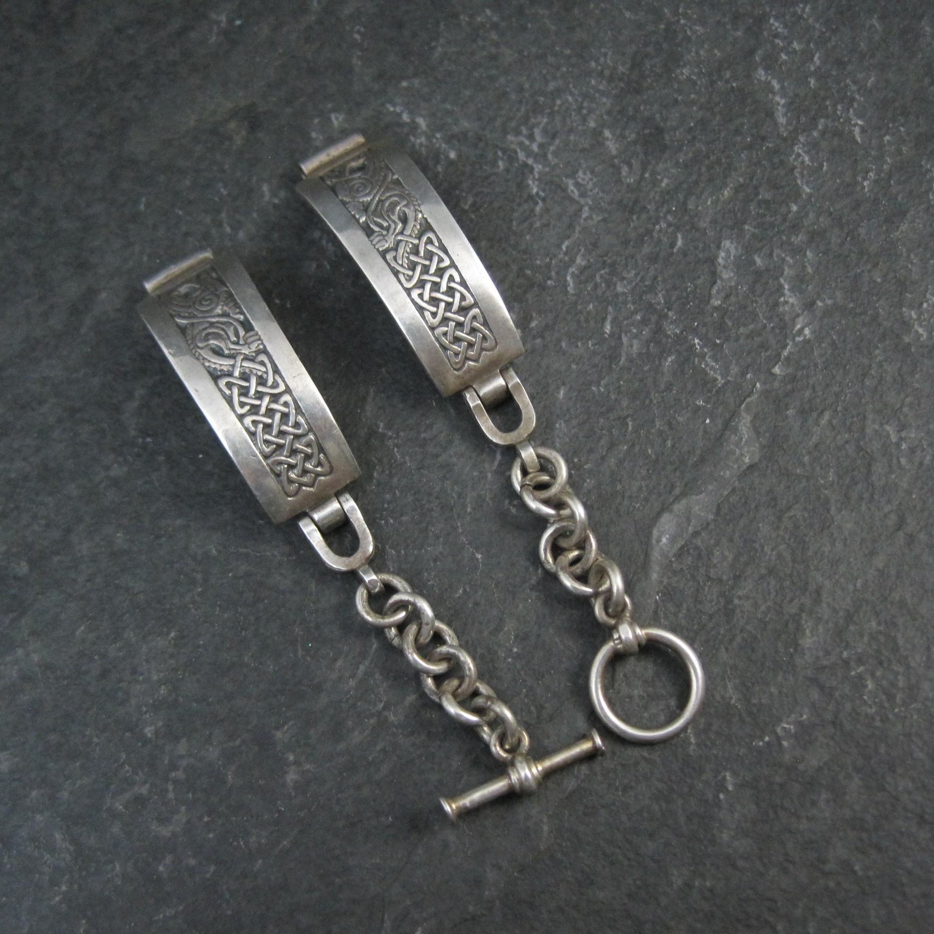 Celtic Dragon Toggle Ladies Watch Band Vintage Sterling Silver