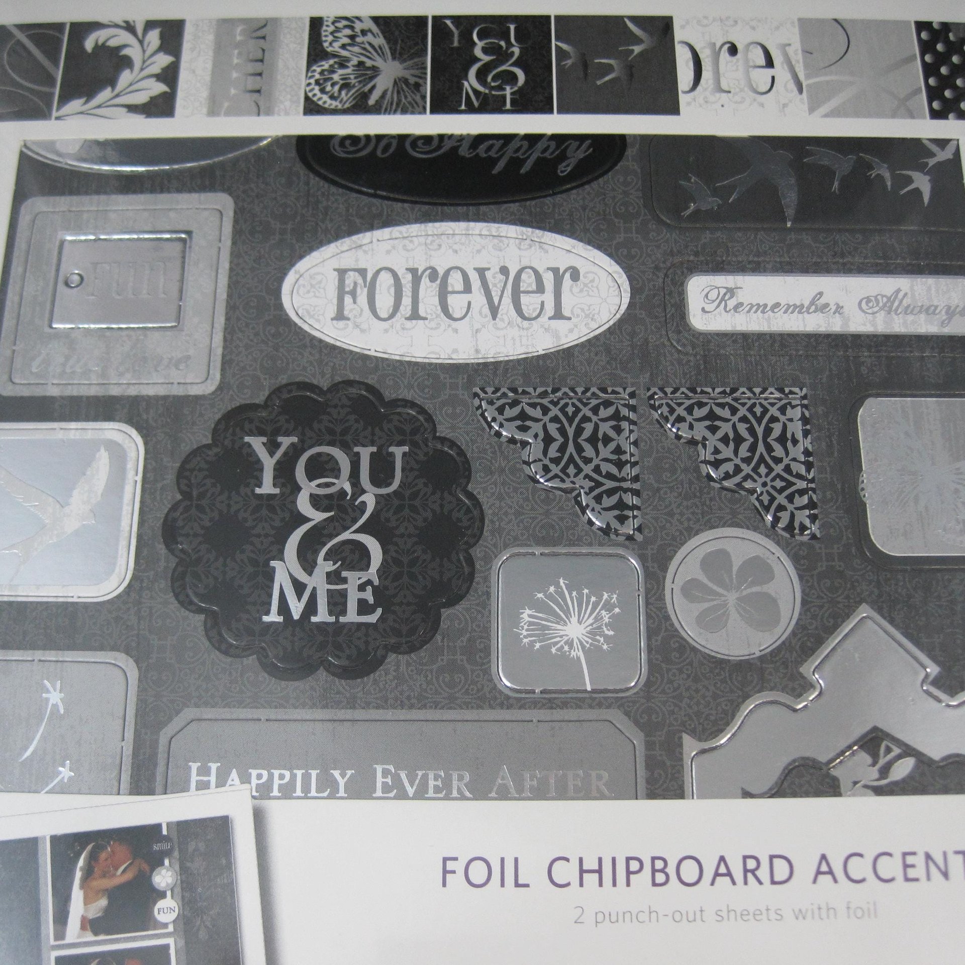 Black Silver White Wedding Foil Chipboard Accents Scrapbooking