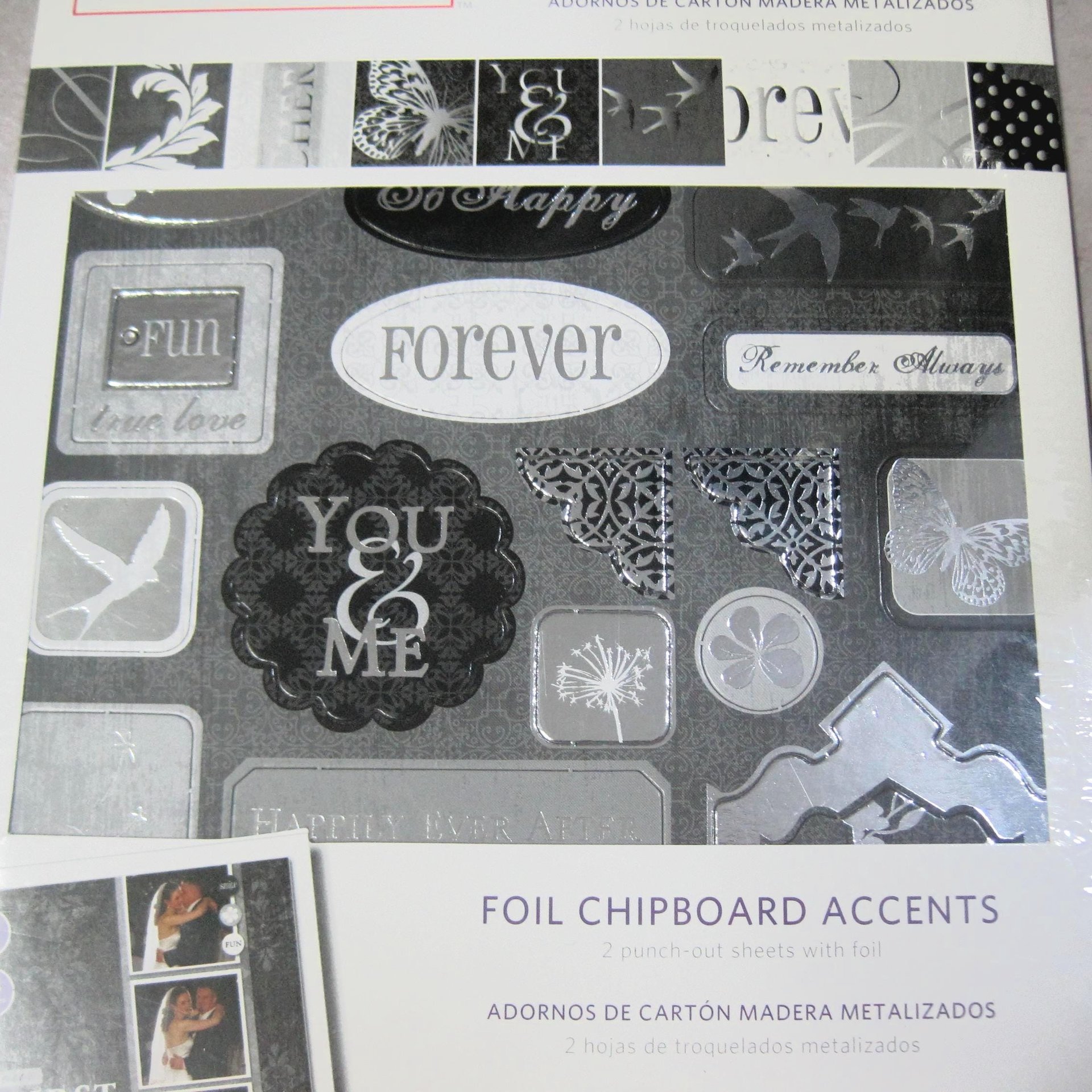 Black Silver White Wedding Foil Chipboard Accents Scrapbooking