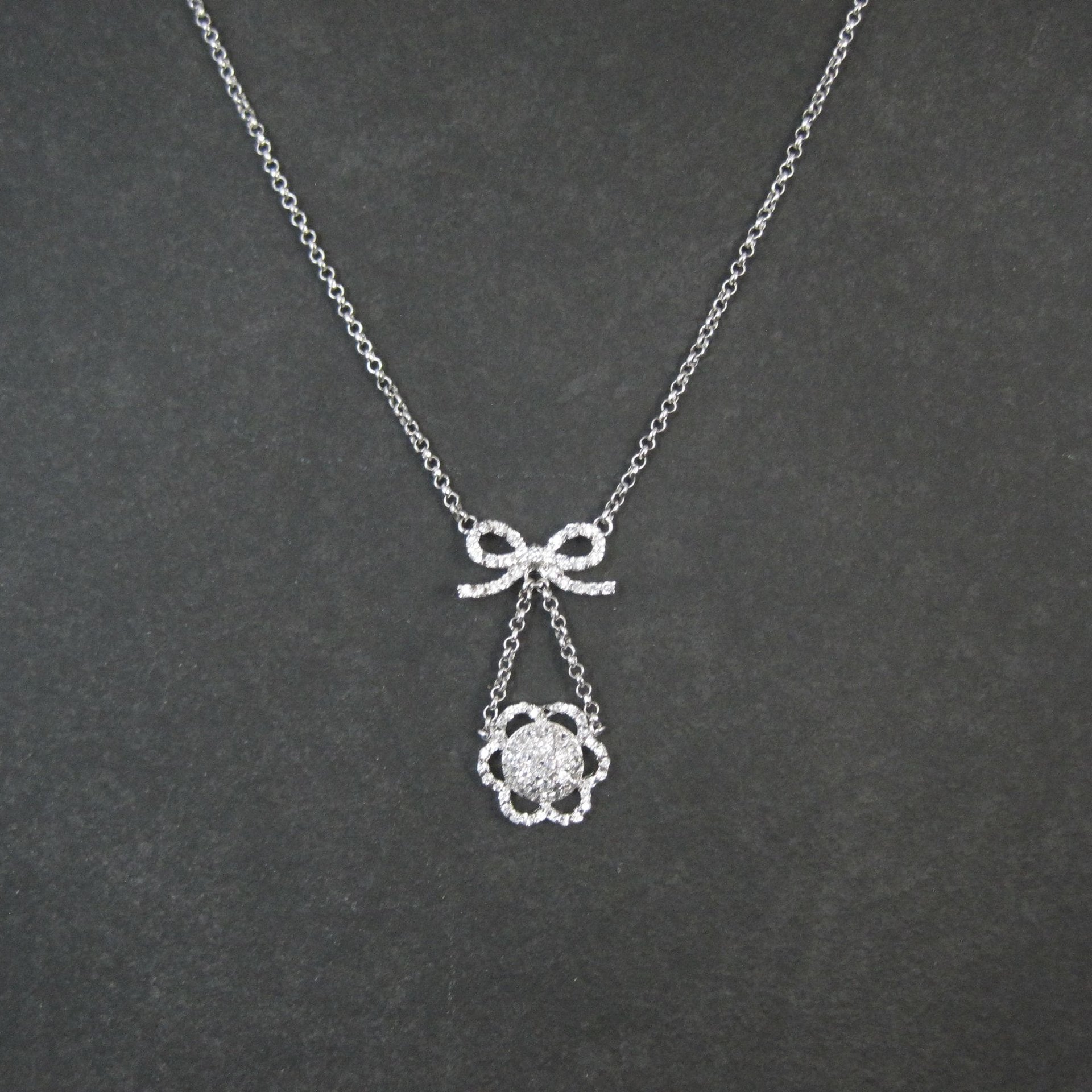 Vintage Sterling Silver Bow Flower Y Necklace