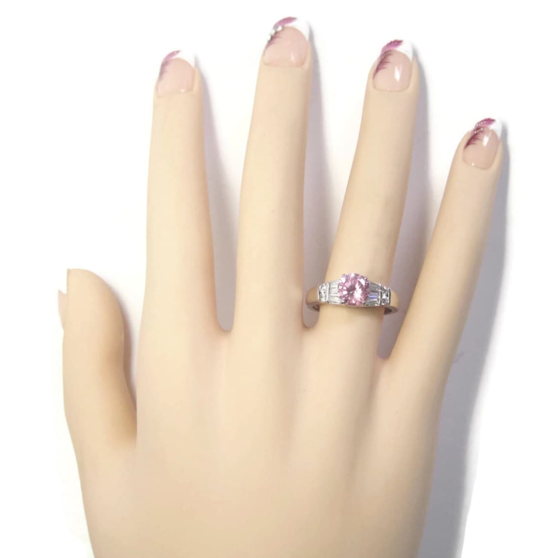 Sterling Silver Pink Sapphire White Zircon Ring Size 8