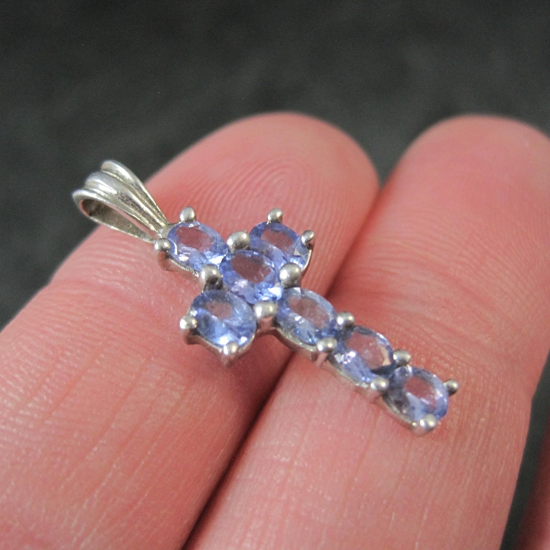 Small Sterling Tanzanite Cross Pendant