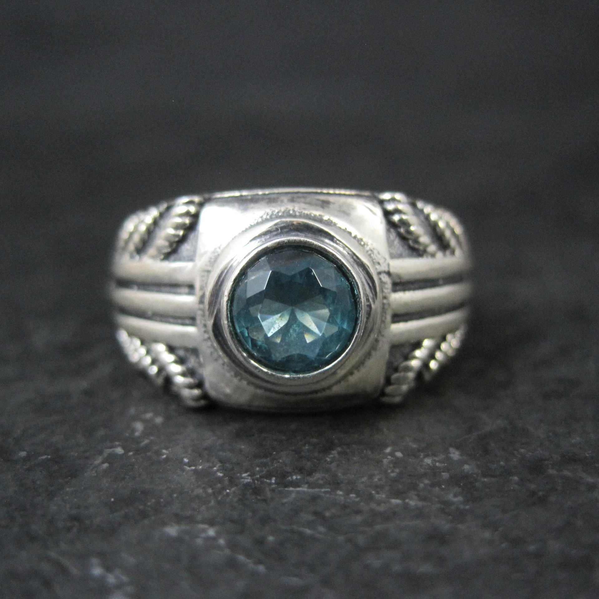Vintage Sterling Silver Blue Topaz Ring Size 8