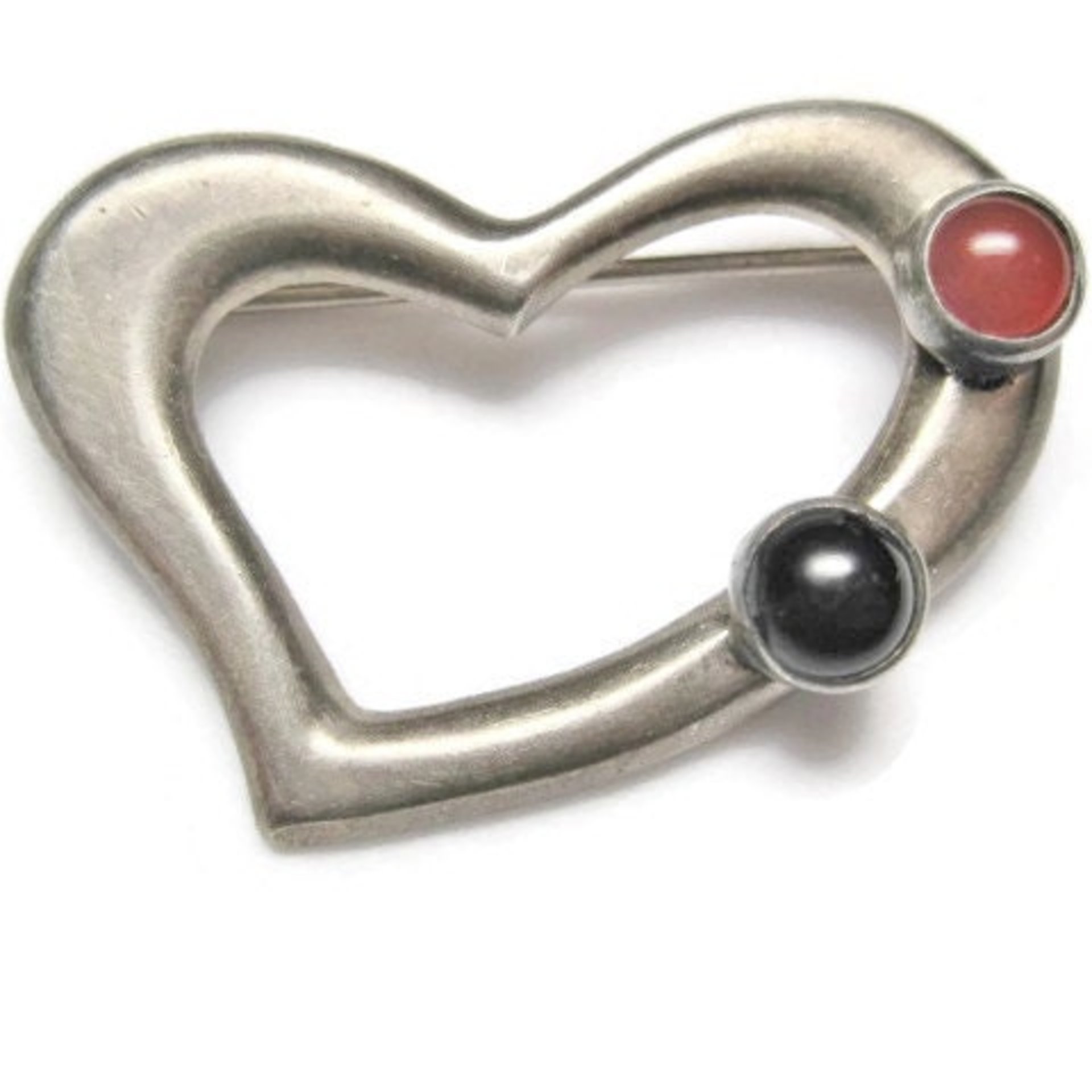 Vintage Sterling Carnelian Onyx Heart Brooch