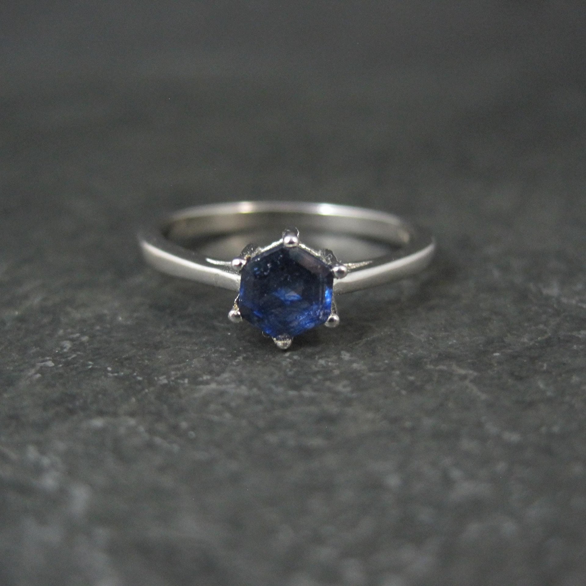 Estate Sterling Sapphire Solitaire Ring Size 8