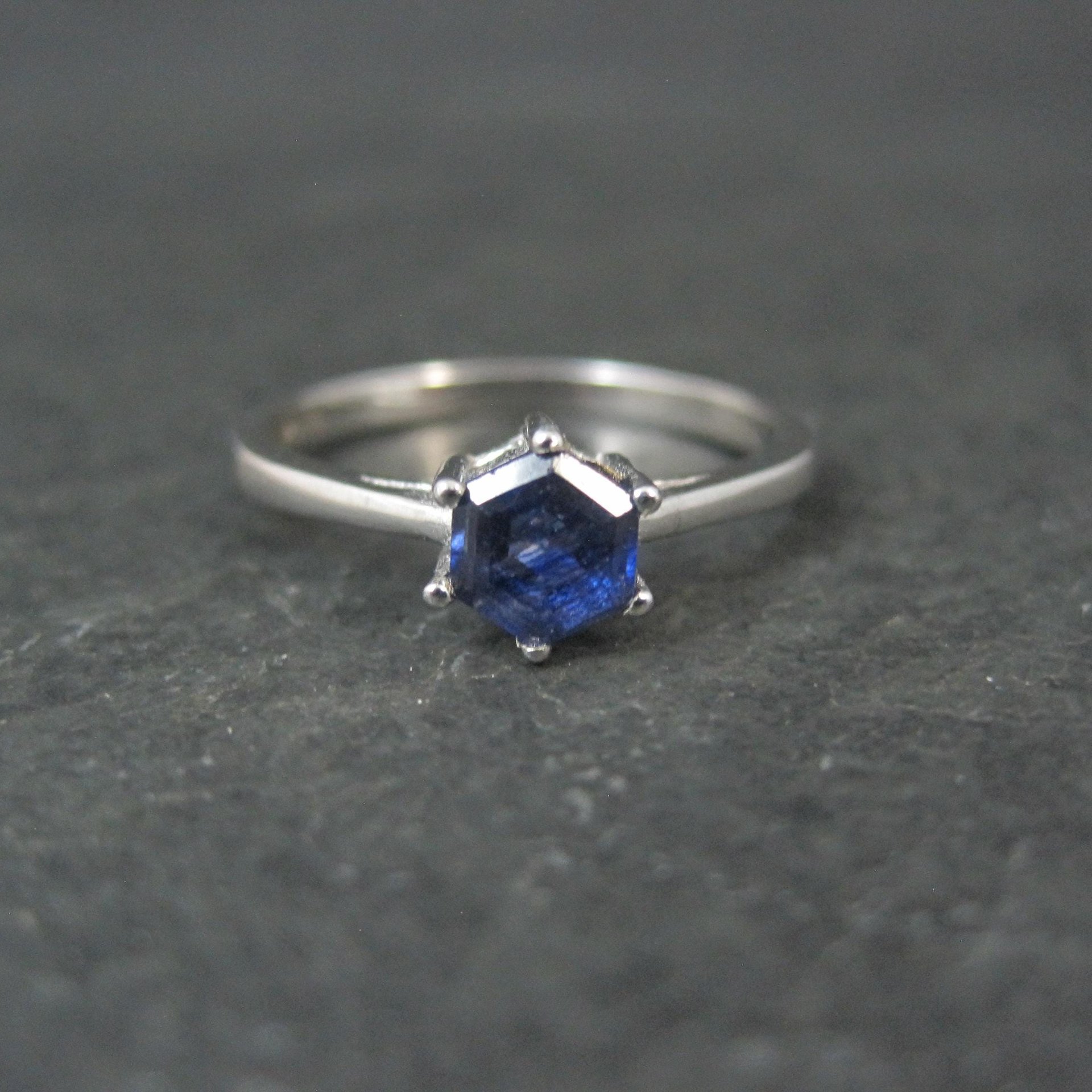 Estate Sterling Sapphire Solitaire Ring Size 8