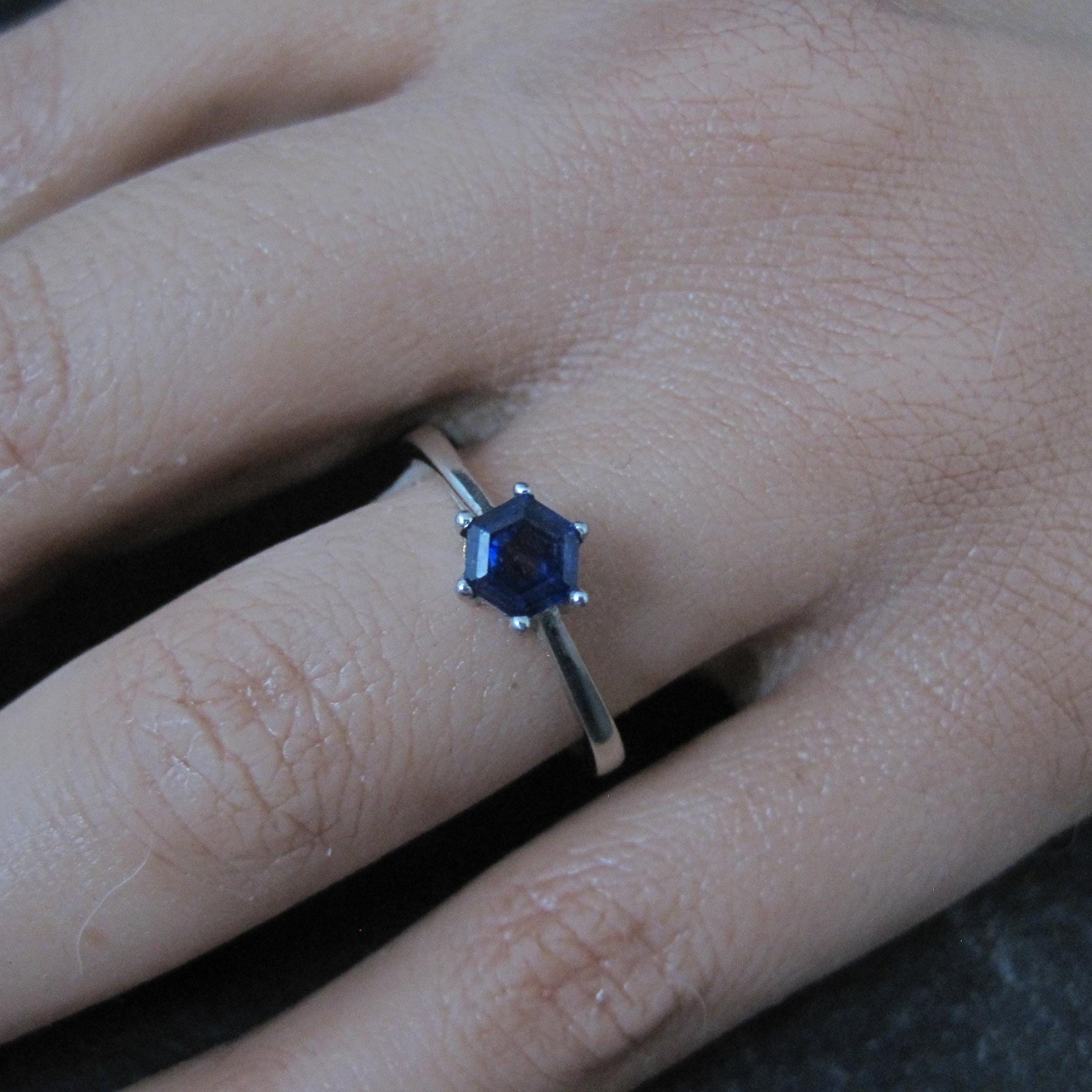 Estate Sterling Sapphire Solitaire Ring Size 8