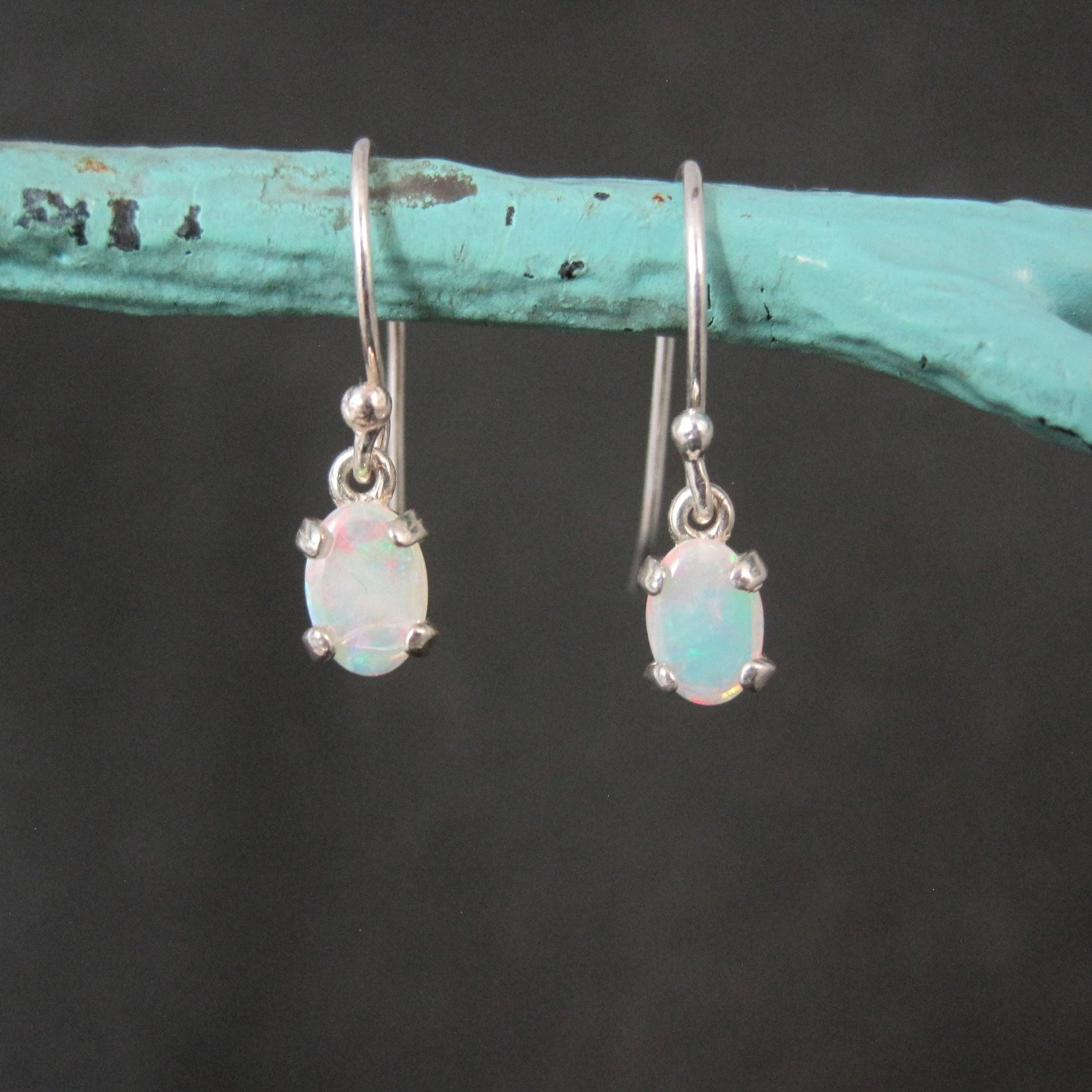 Dainty Sterling Silver Opal Dangle Earrings