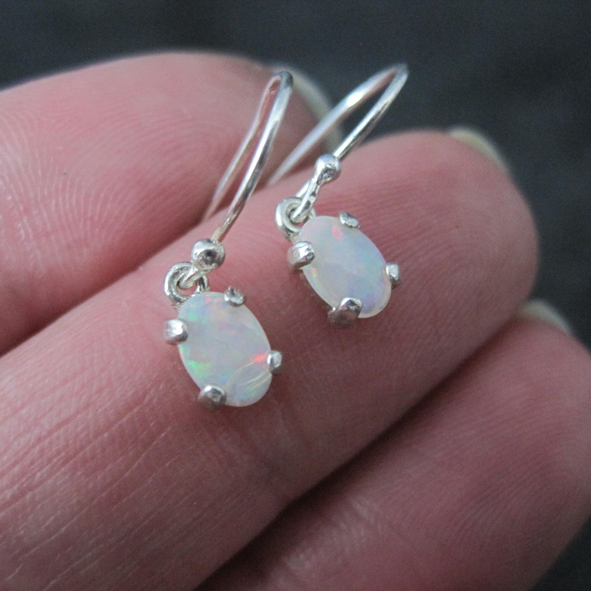 Dainty Sterling Silver Opal Dangle Earrings
