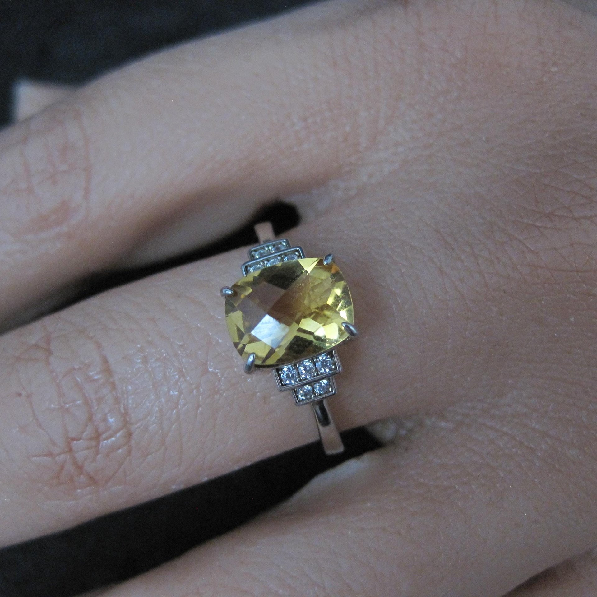 Sterling Silver Citrine White Zircon Ring Size 7
