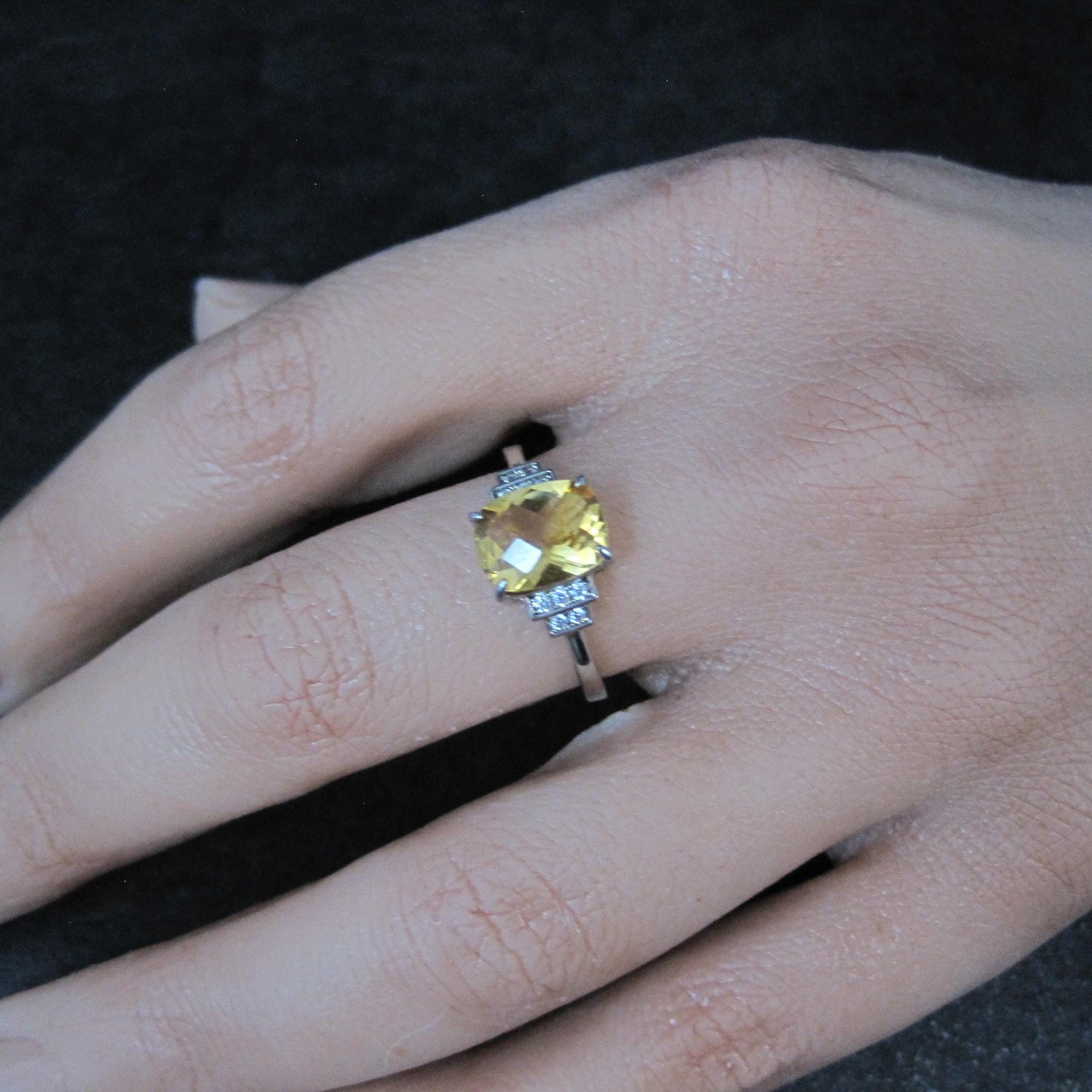 Sterling Silver Citrine White Zircon Ring Size 7