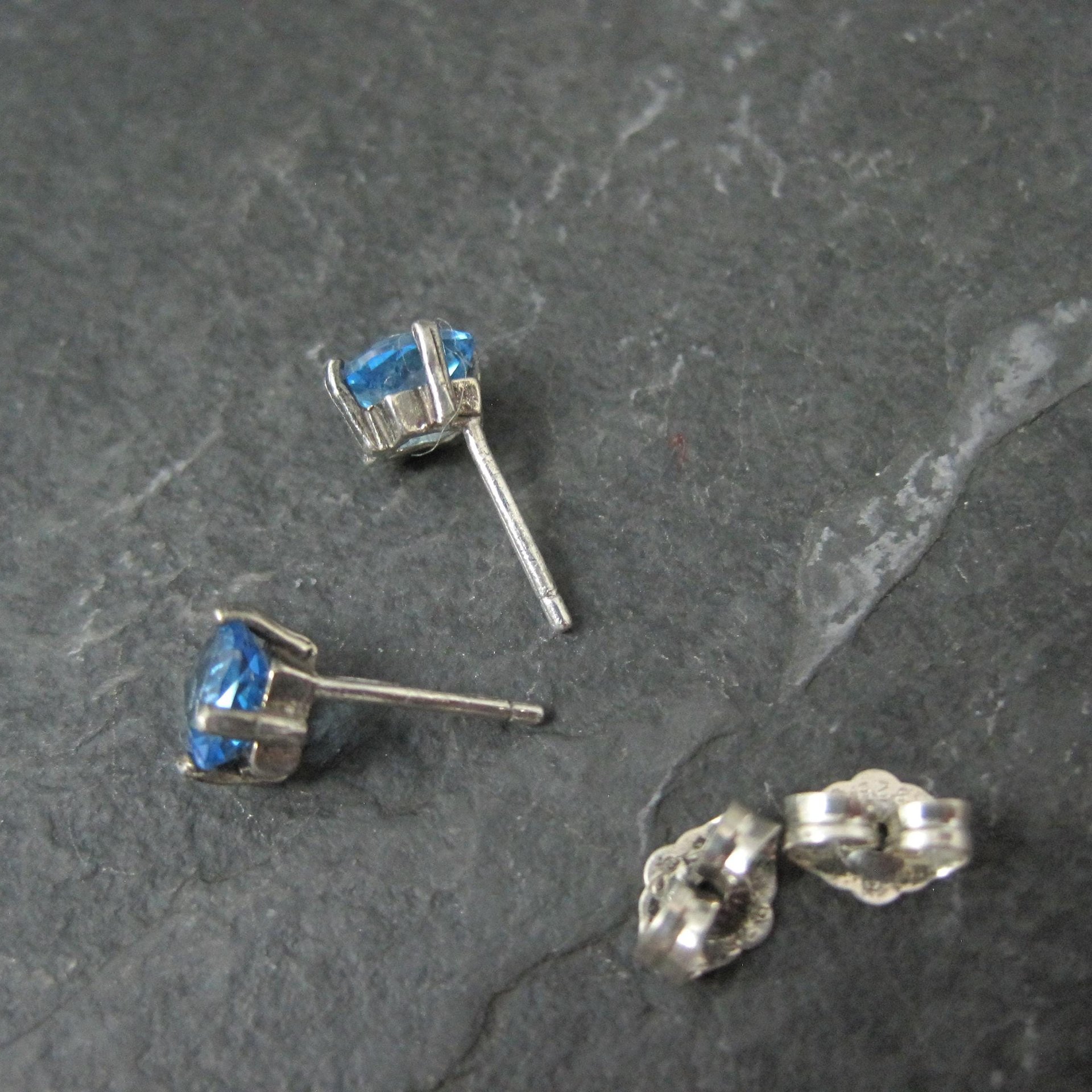 Sterling Silver Cushion Cut Blue Topaz Stud Earrings
