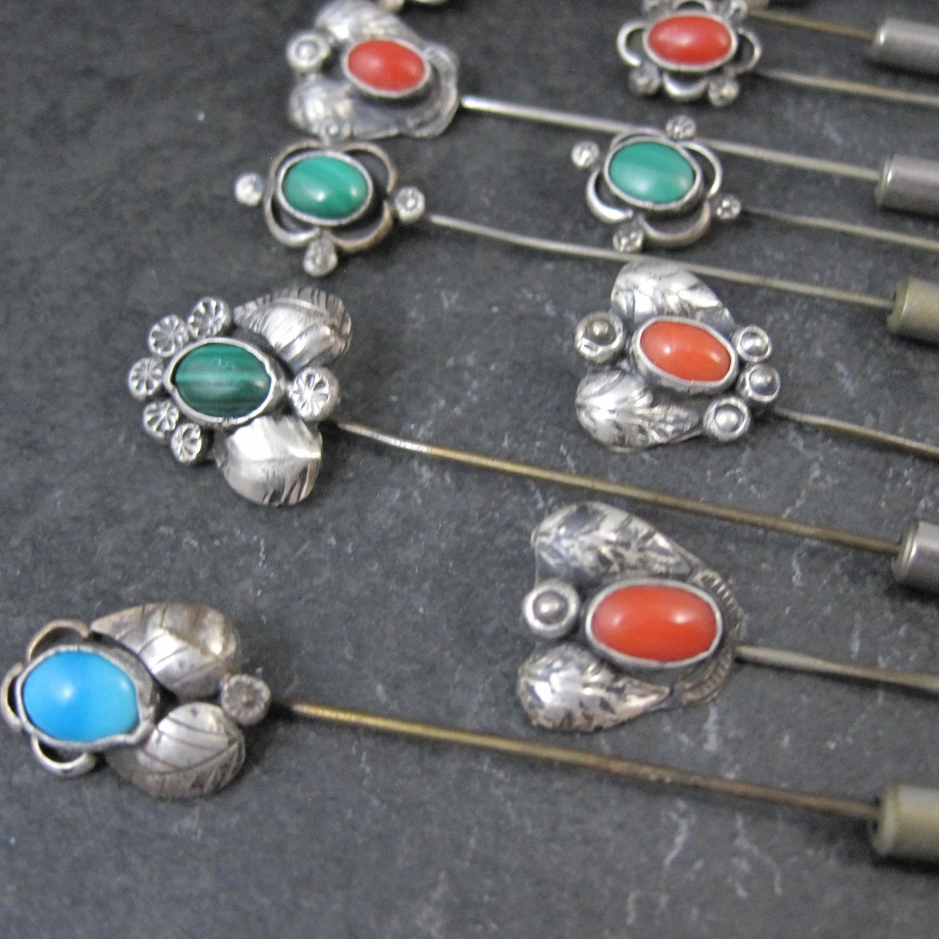Wholesale Lot of 12 Vintage Southwestern Sterling Silver Stick Pins