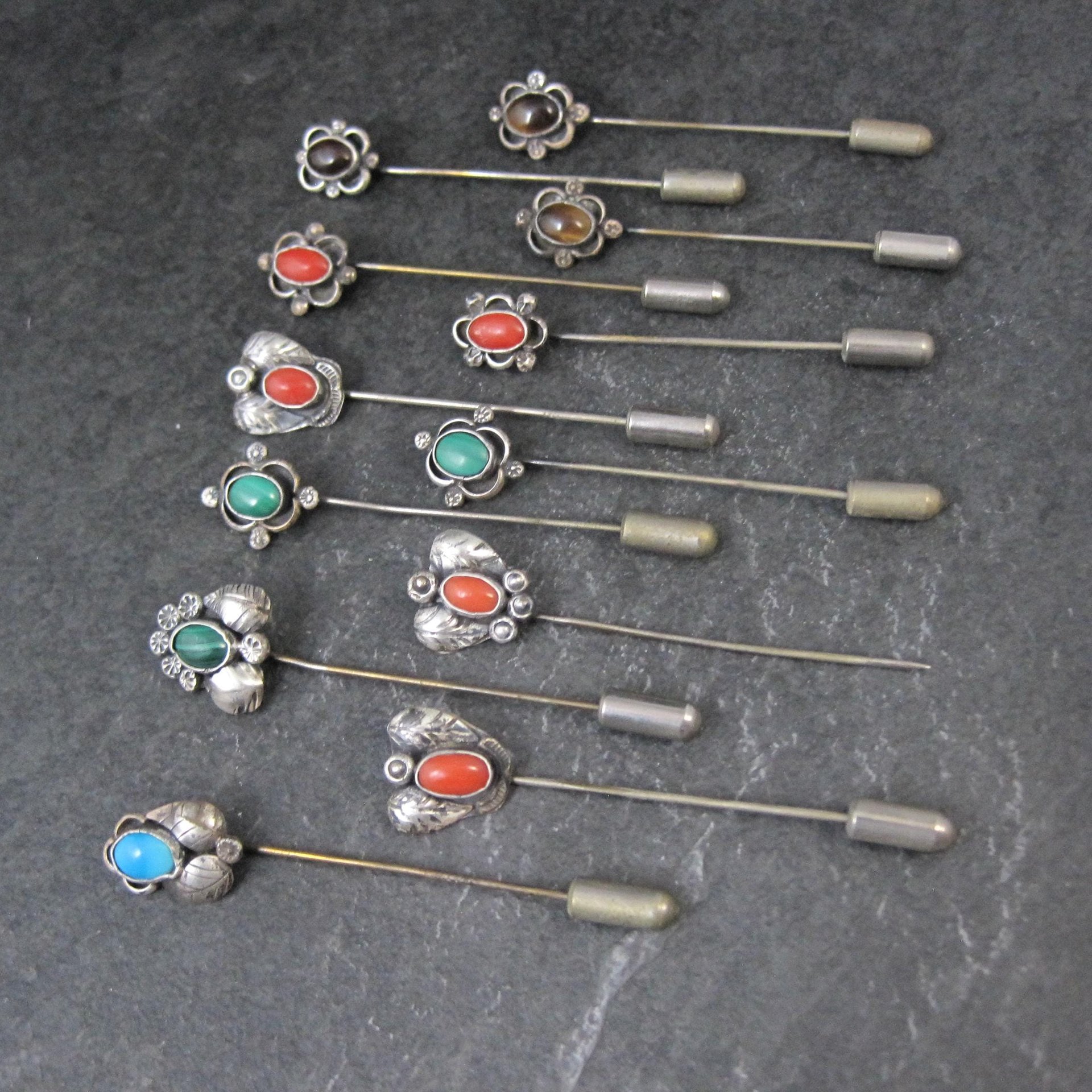 Wholesale Lot of 12 Vintage Southwestern Sterling Silver Stick Pins