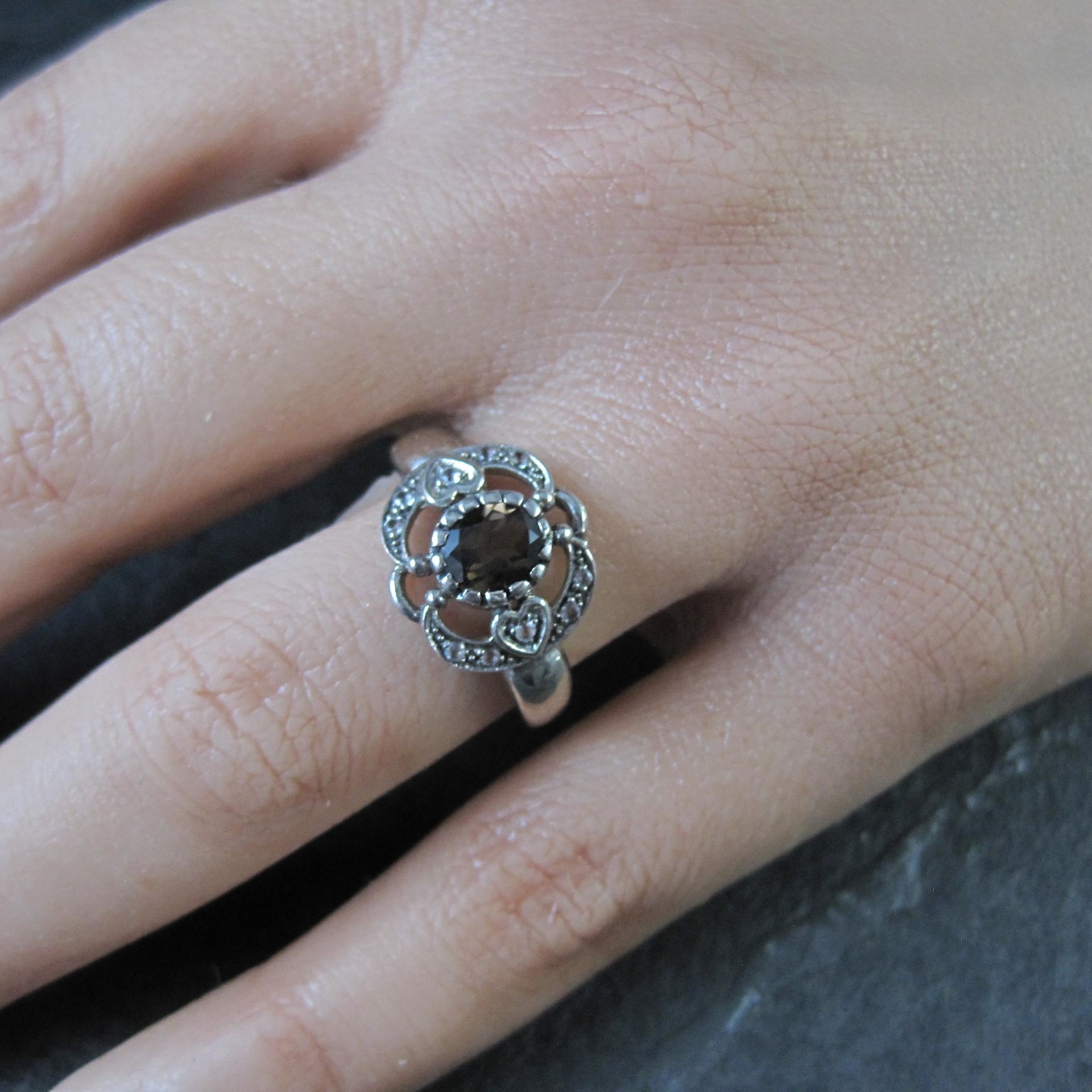 Vintage Smoky Topaz Heart Ring in Sterling Silver Size 8