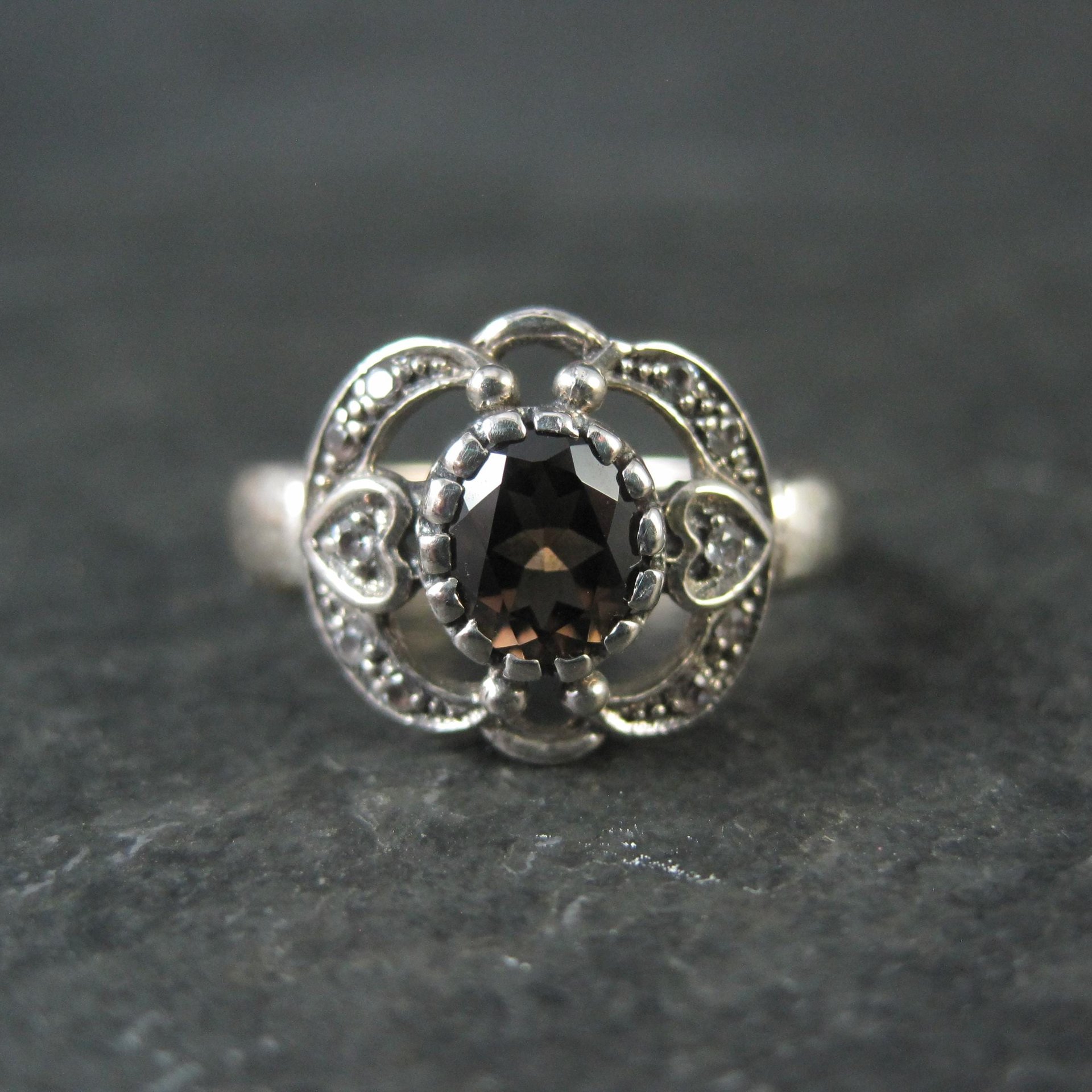 Vintage Smoky Topaz Heart Ring in Sterling Silver Size 8
