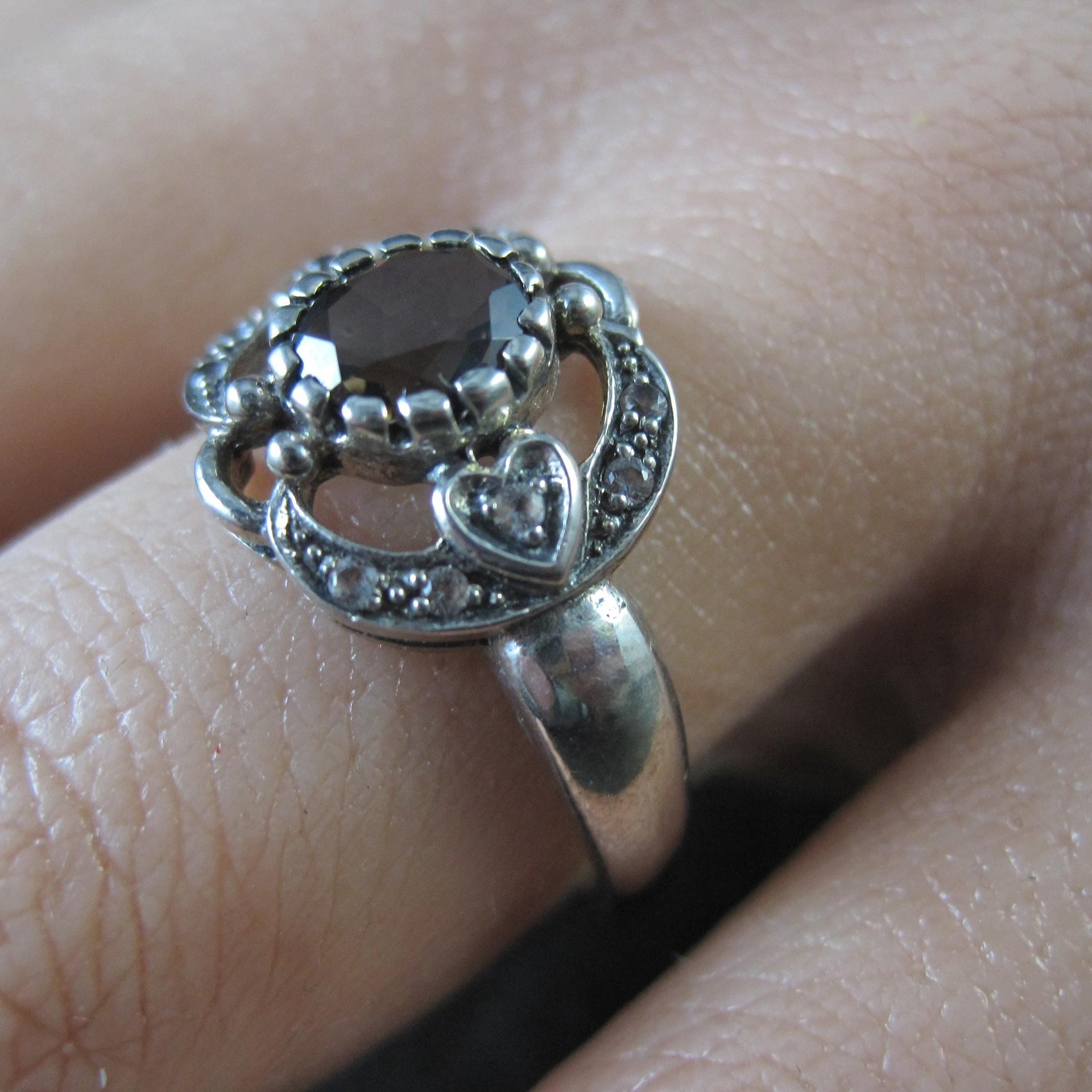 Vintage Smoky Topaz Heart Ring in Sterling Silver Size 8