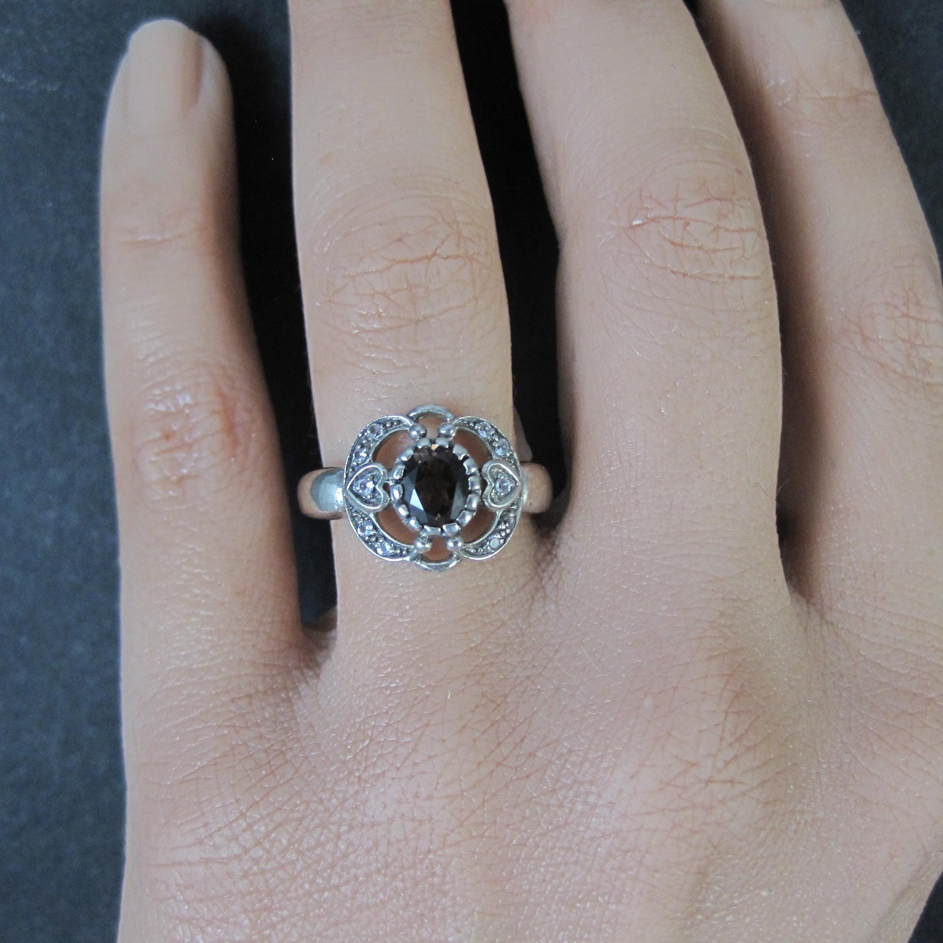 Vintage Smoky Topaz Heart Ring in Sterling Silver Size 8